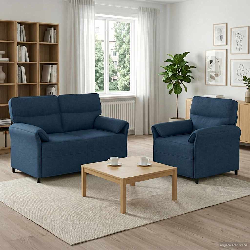Sofa Set 2 stk. Blau Stoff