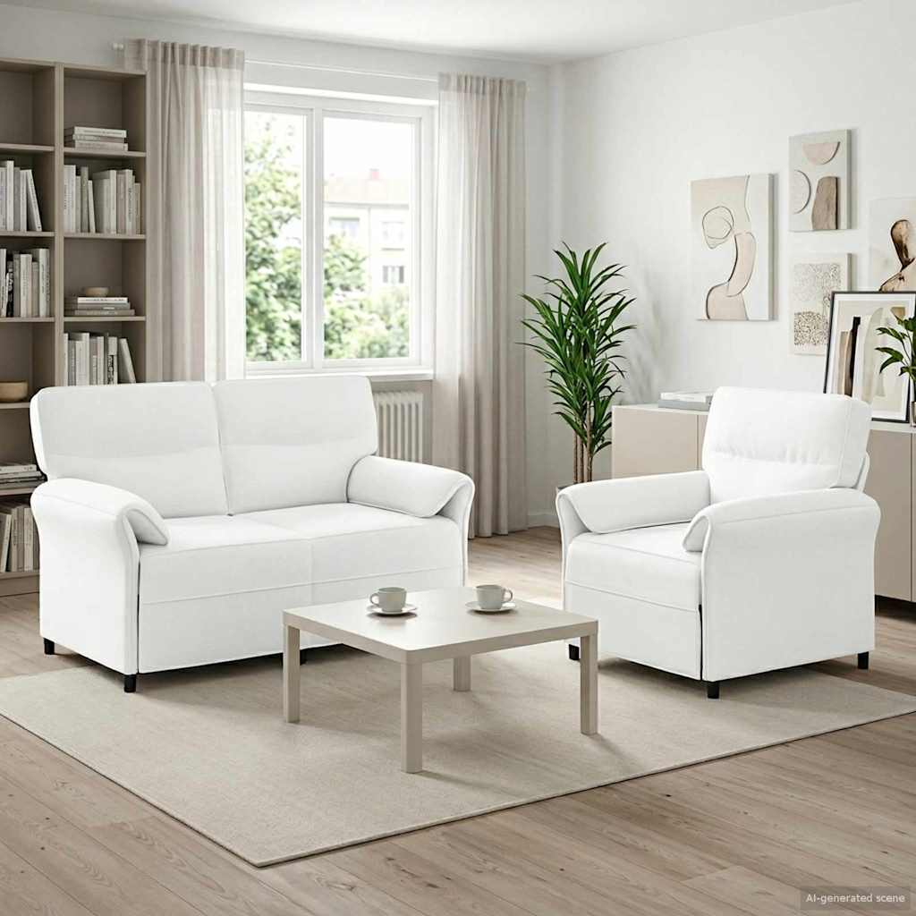 Sofa Set 2 stk. Weiß Stoff