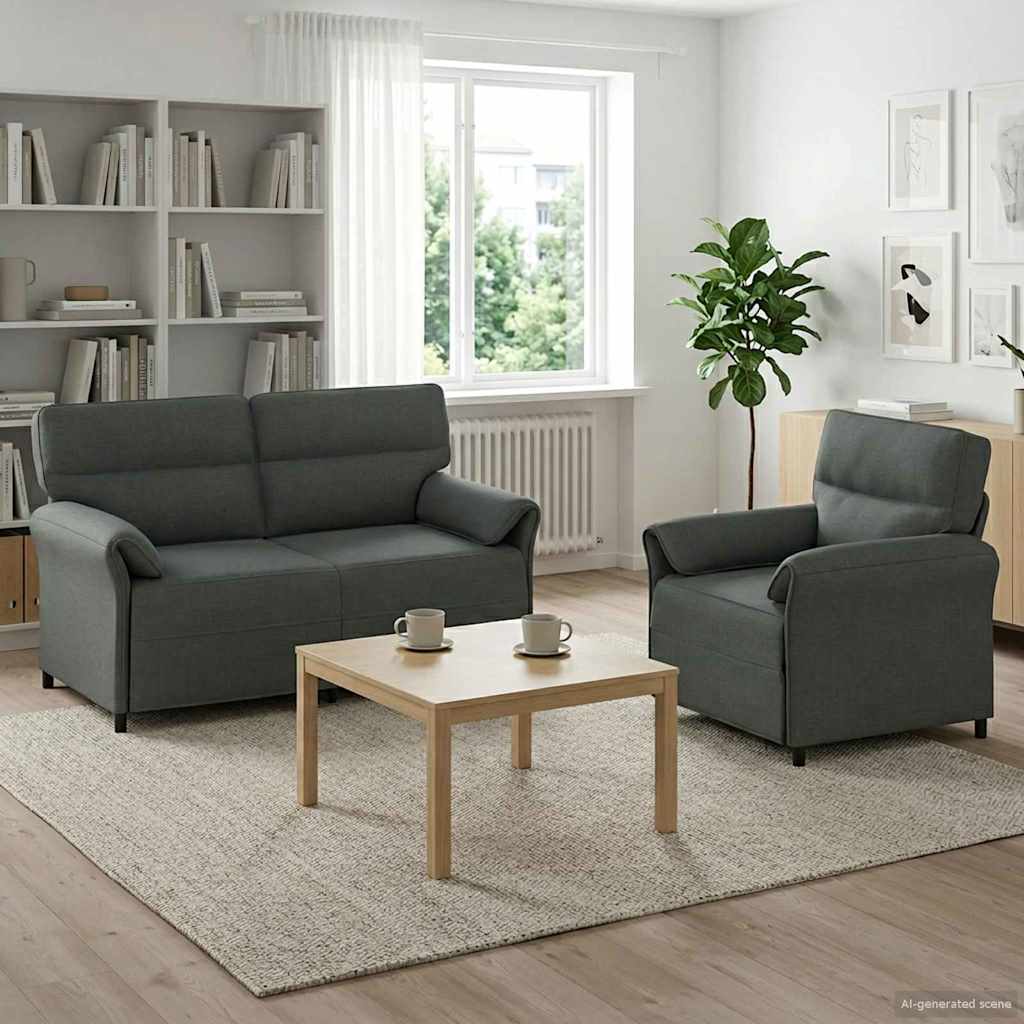 Sofa Set 2 stk. Dunkelgrau Stoff