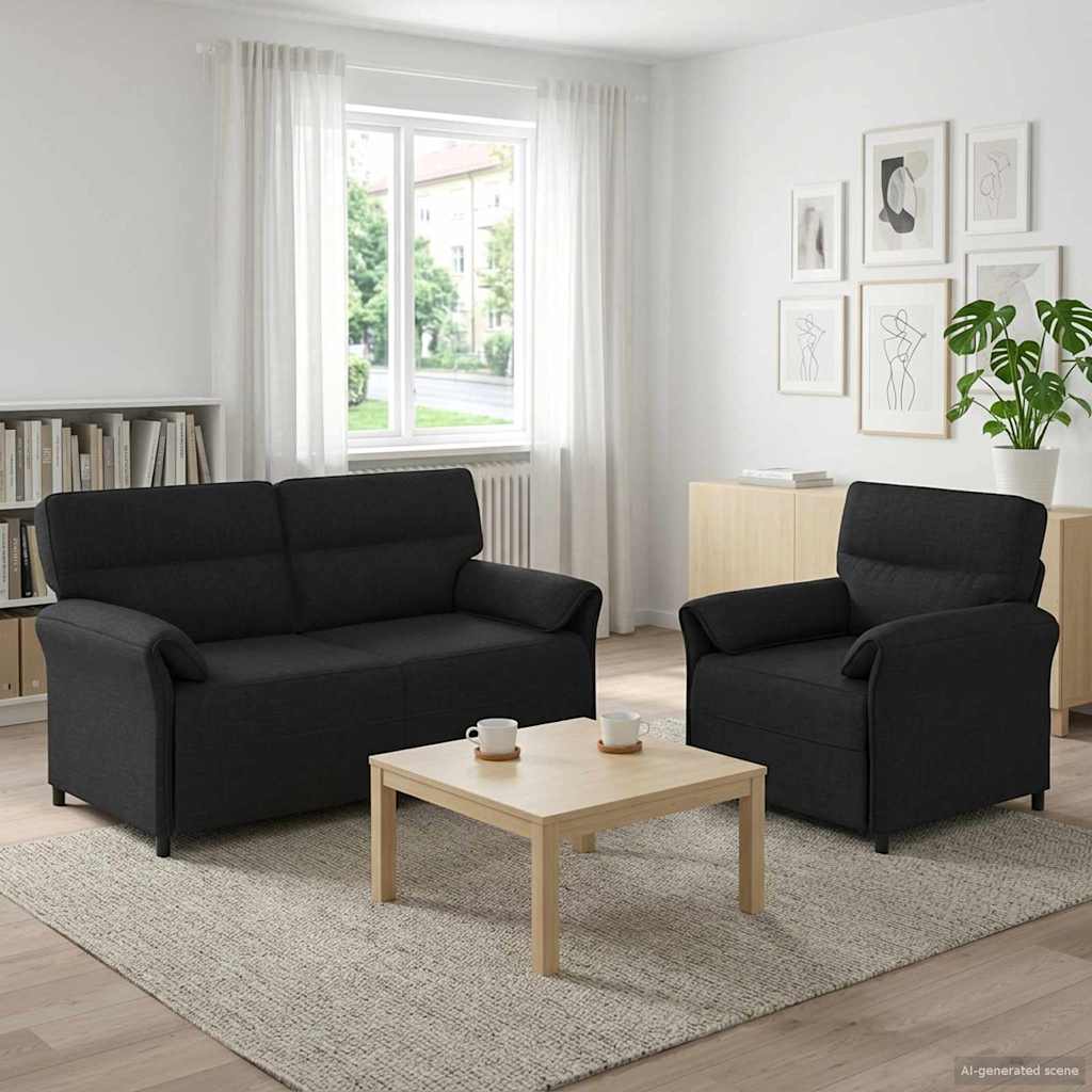 Sofa Set 2 stk. Schwarz Stoff