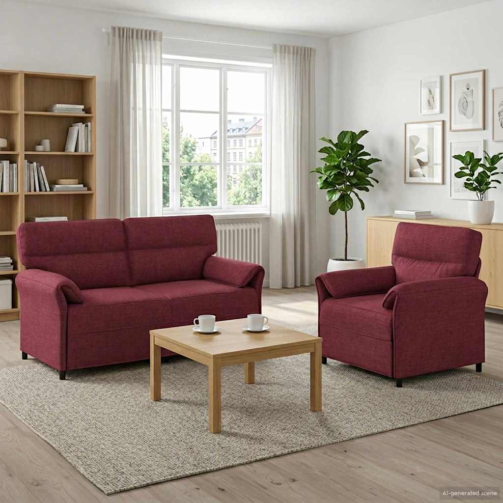 Sofa Set 2 stk. Weinrot Stoff