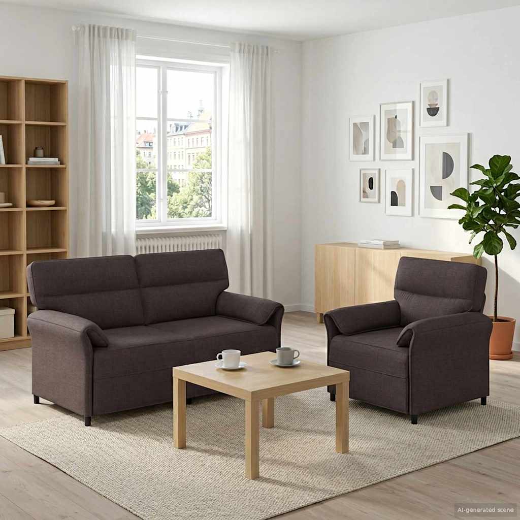 Sofa Set 2 stk. Dunkelbraun Stoff