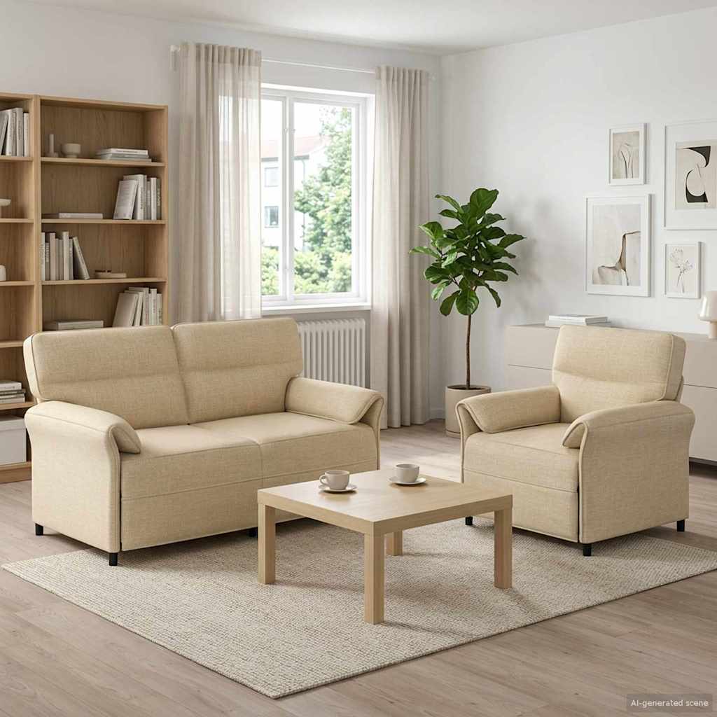Sofa Set 2 stk. Creme Stoff