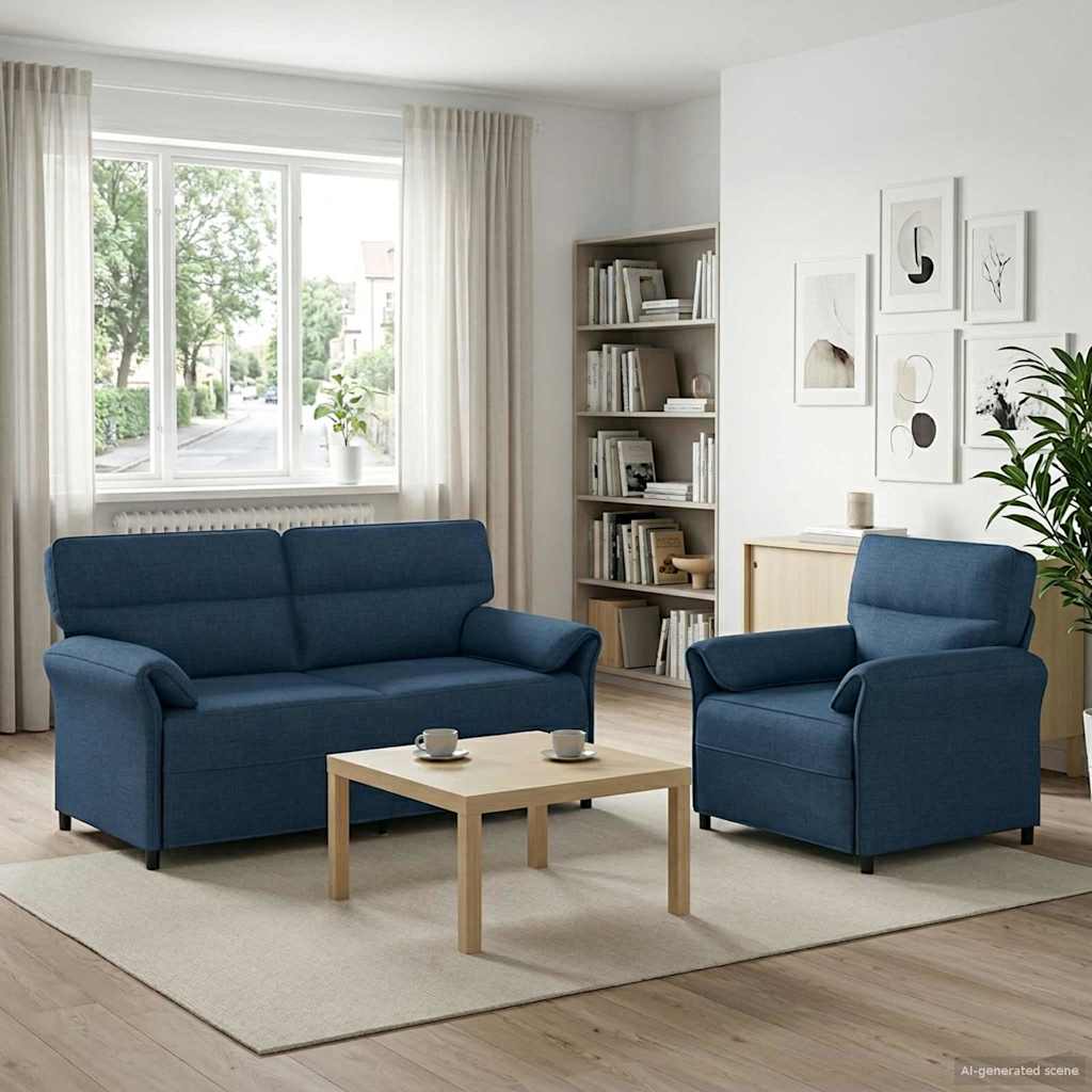 Sofa Set 2 stk. Blau Stoff