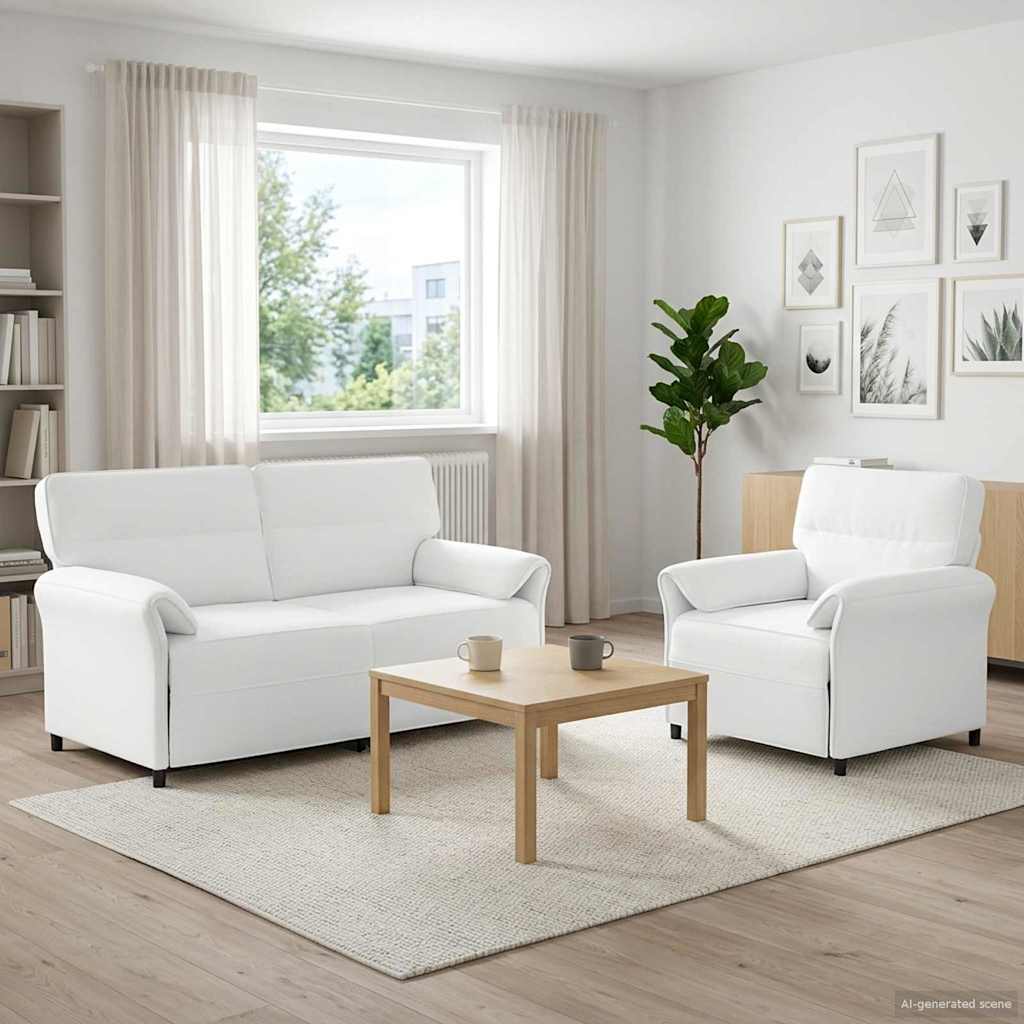 Sofa Set 2 stk. Weiß Stoff