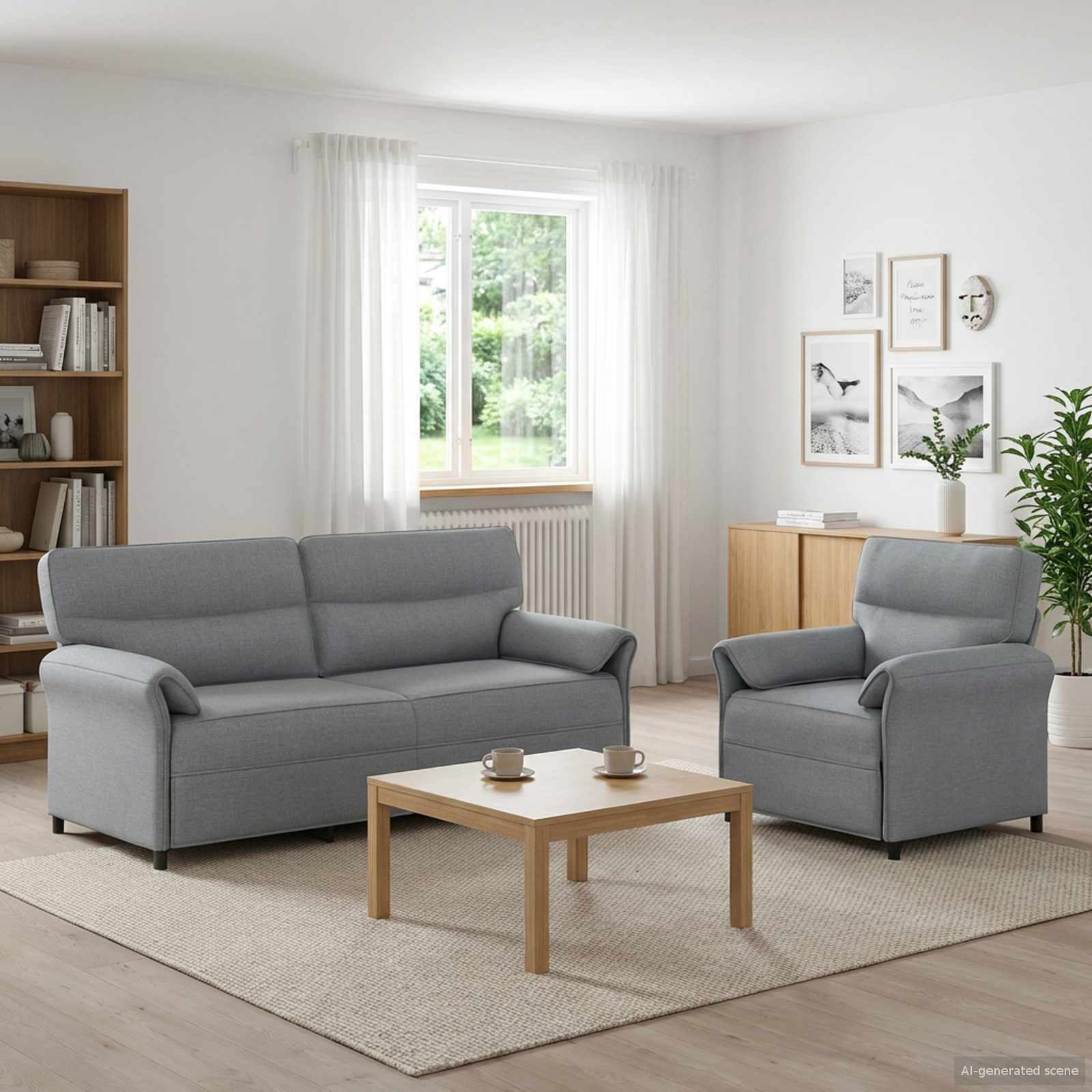 Sofa Set 2 stk. Hellgrau Stoff
