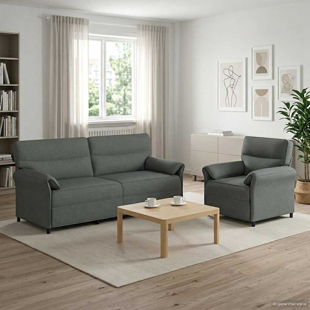Sofa Set 2 stk. Dunkelgrau Stoff