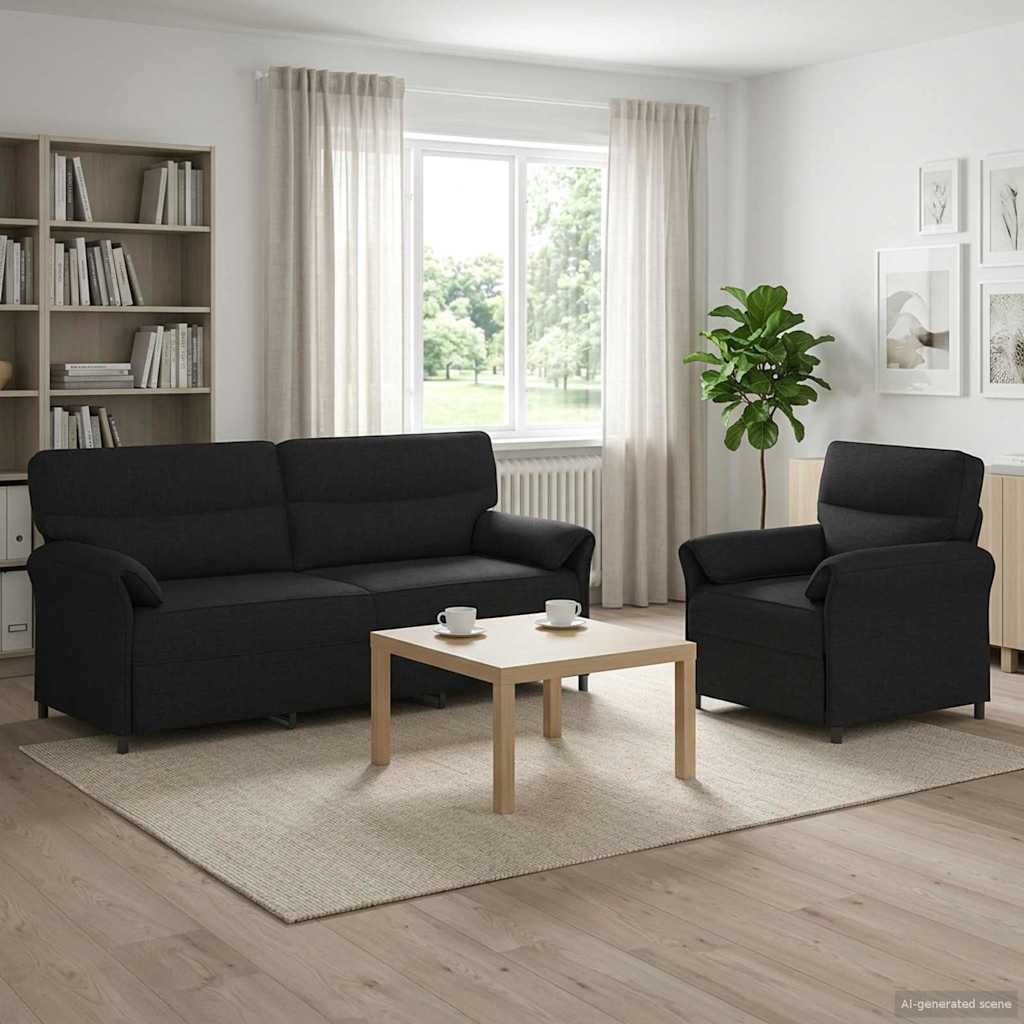 Sofa Set 2 stk. Schwarz Stoff