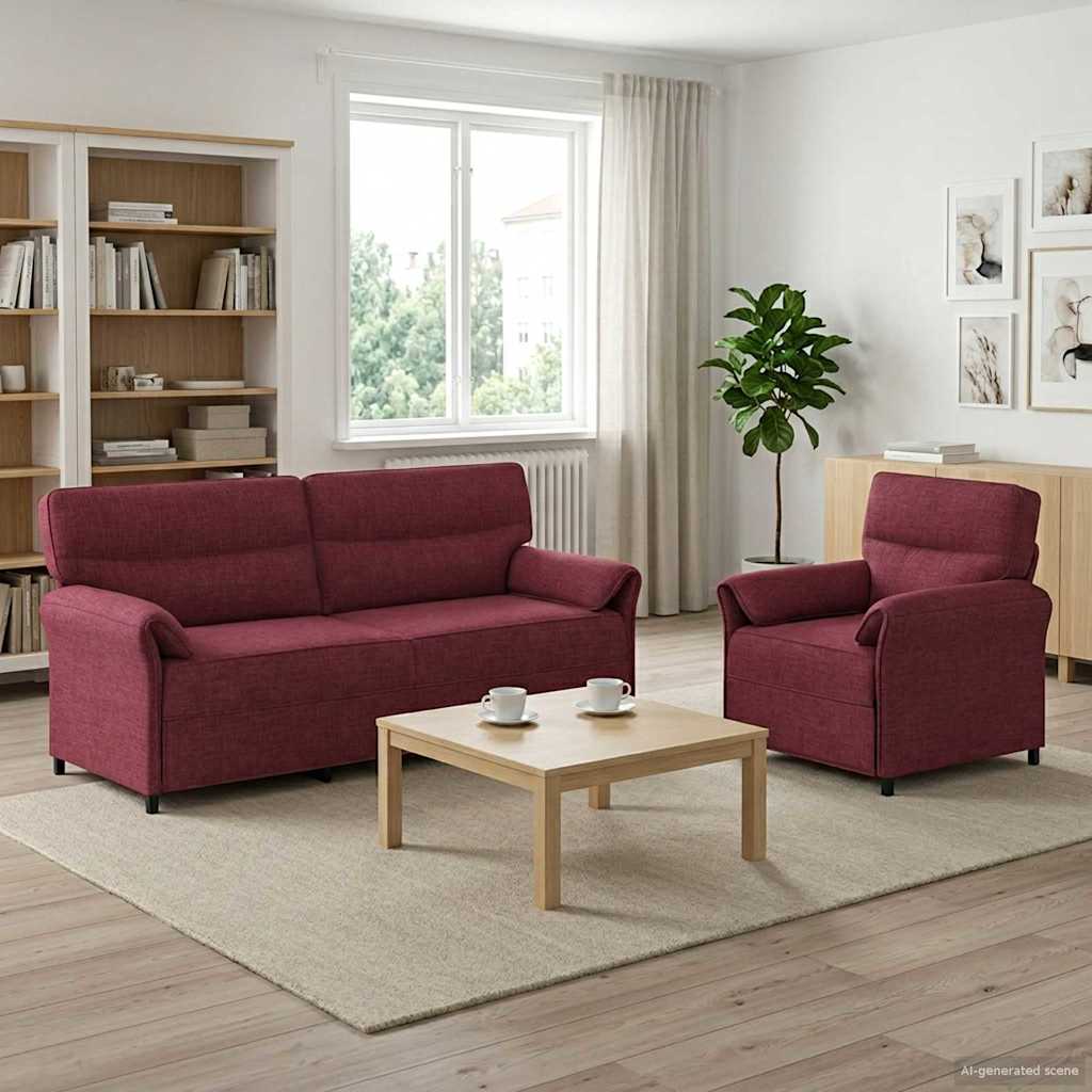 Sofa Set 2 stk. Weinrot Stoff