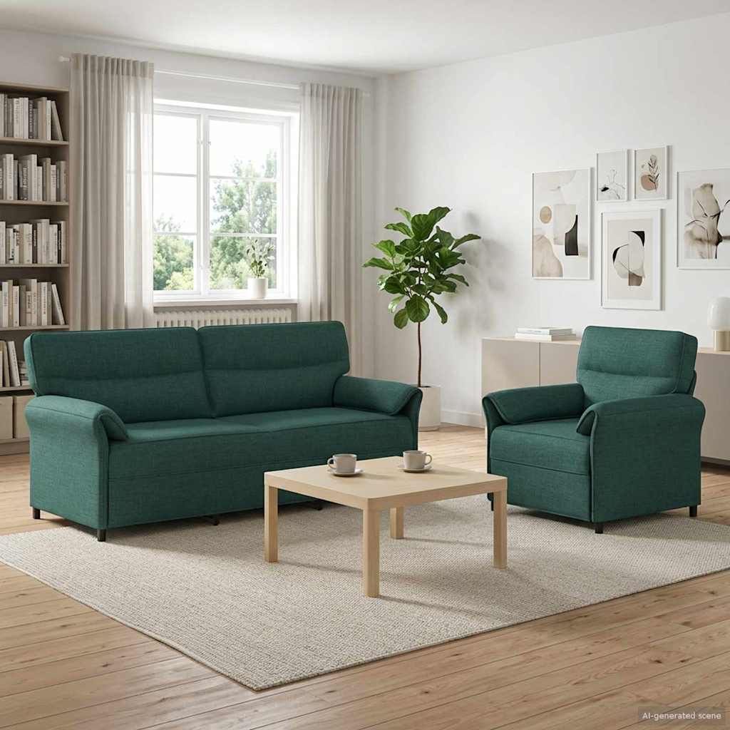 Sofa Set 2 stk. Dunkelgrün Stoff