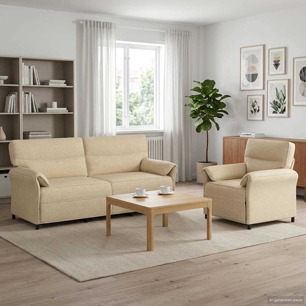 Sofa Set 2 stk. Creme Stoff