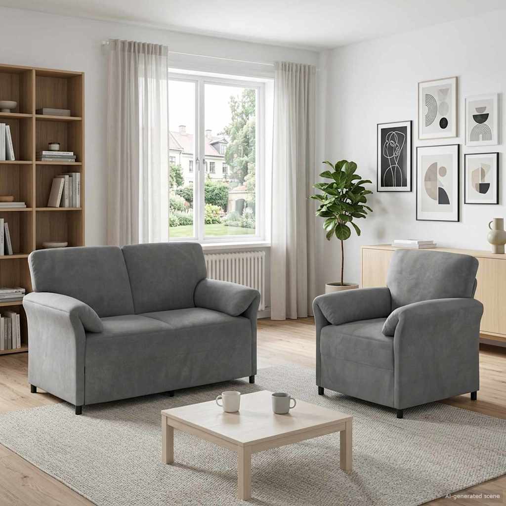 Sofa Set 2 stk. Dunkelgrau Samt