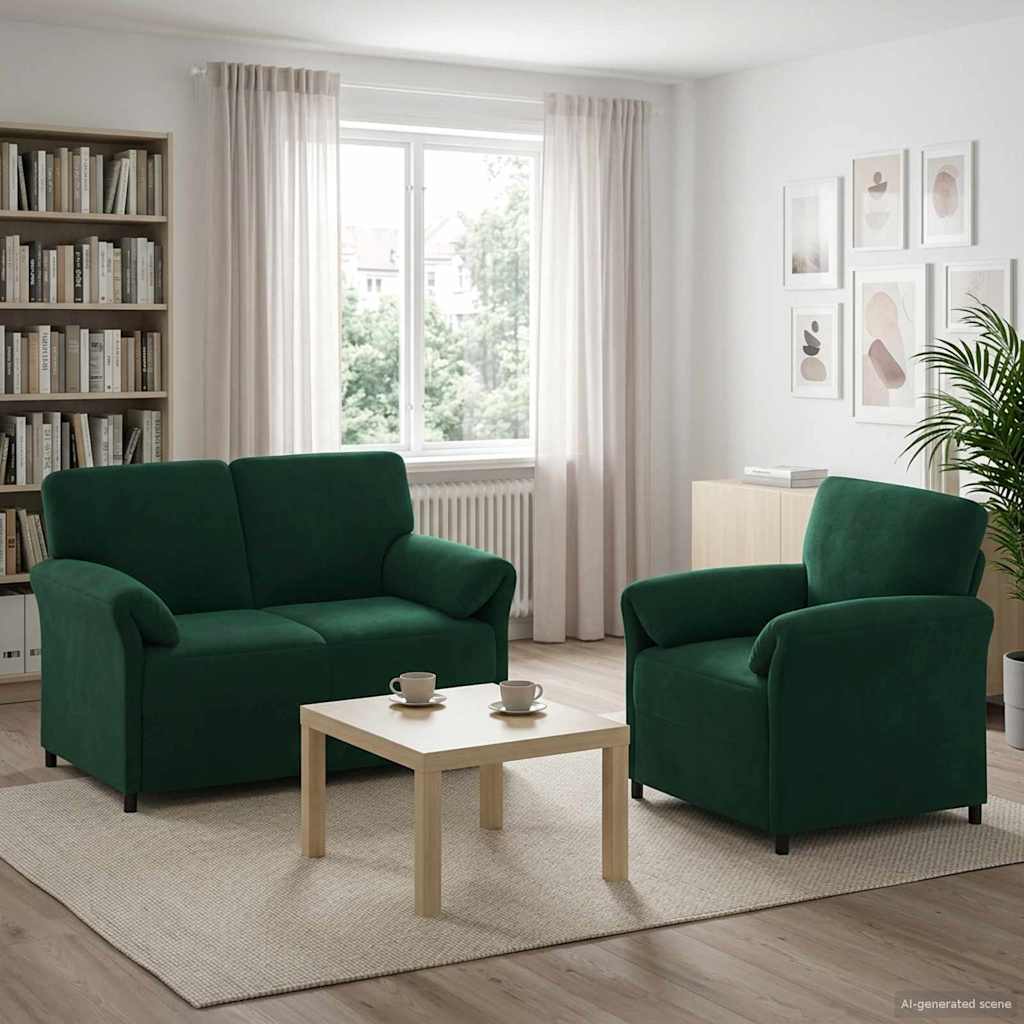 Sofa Set 2 stk. Dunkelgrün Samt