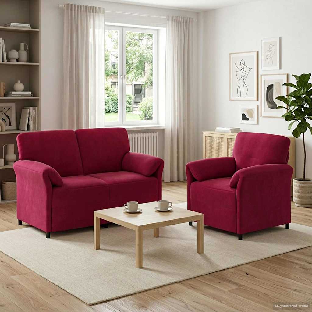 Sofa Set 2 stk. Weinrot Samt