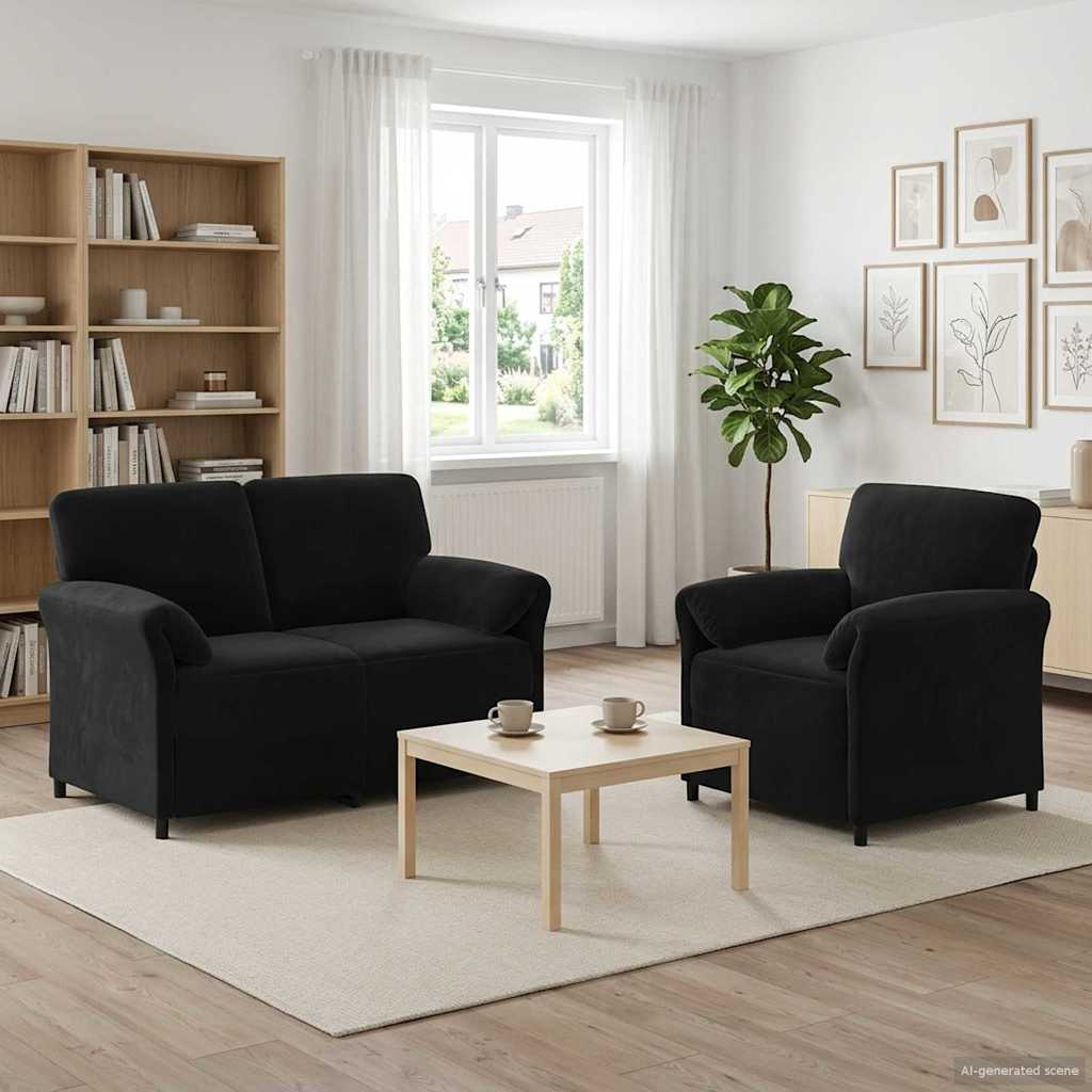Sofa Set 2 stk. Schwarz Samt