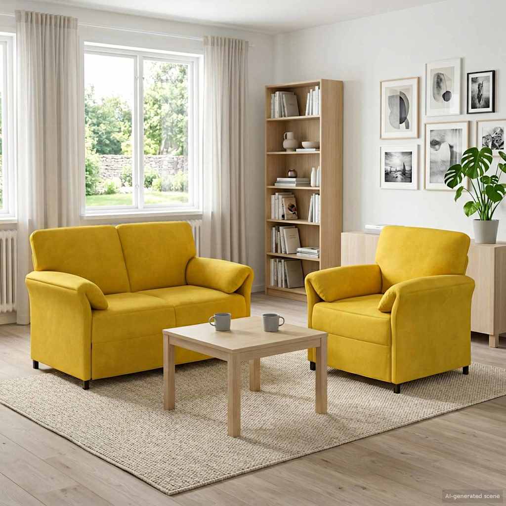 Sofa Set 2 stk. Gelb Samt