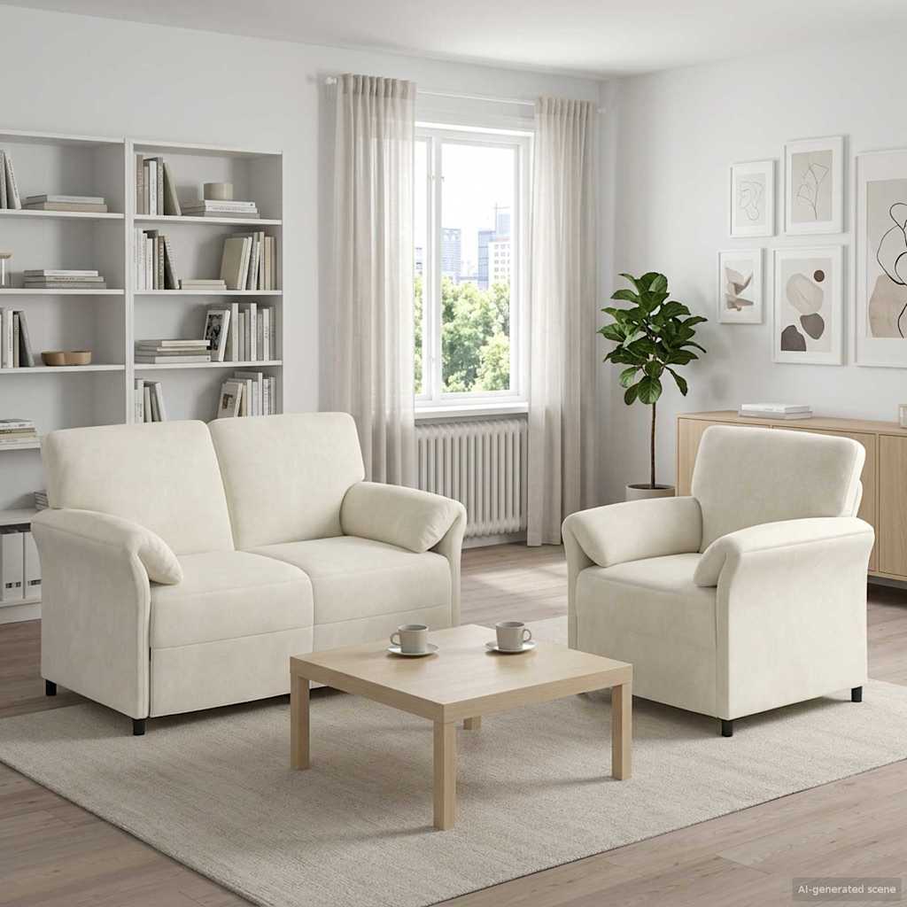 Sofa Set 2 stk. Creme Samt