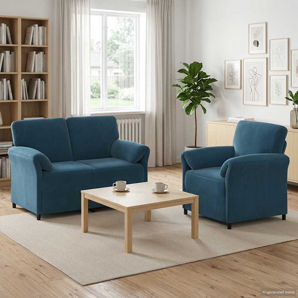 Sofa Set 2 stk. Blau Samt