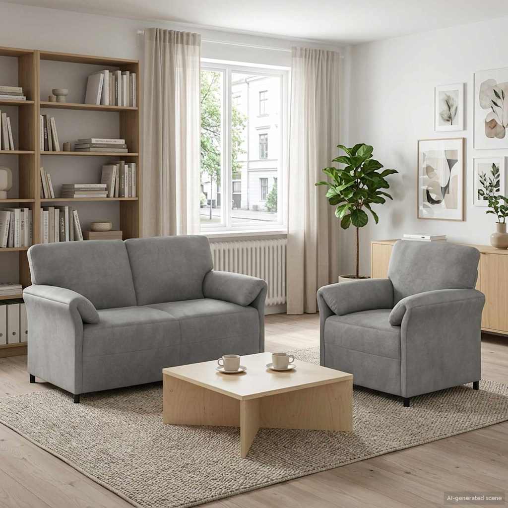 Sofa Set 2 stk. Hellgrau Samt