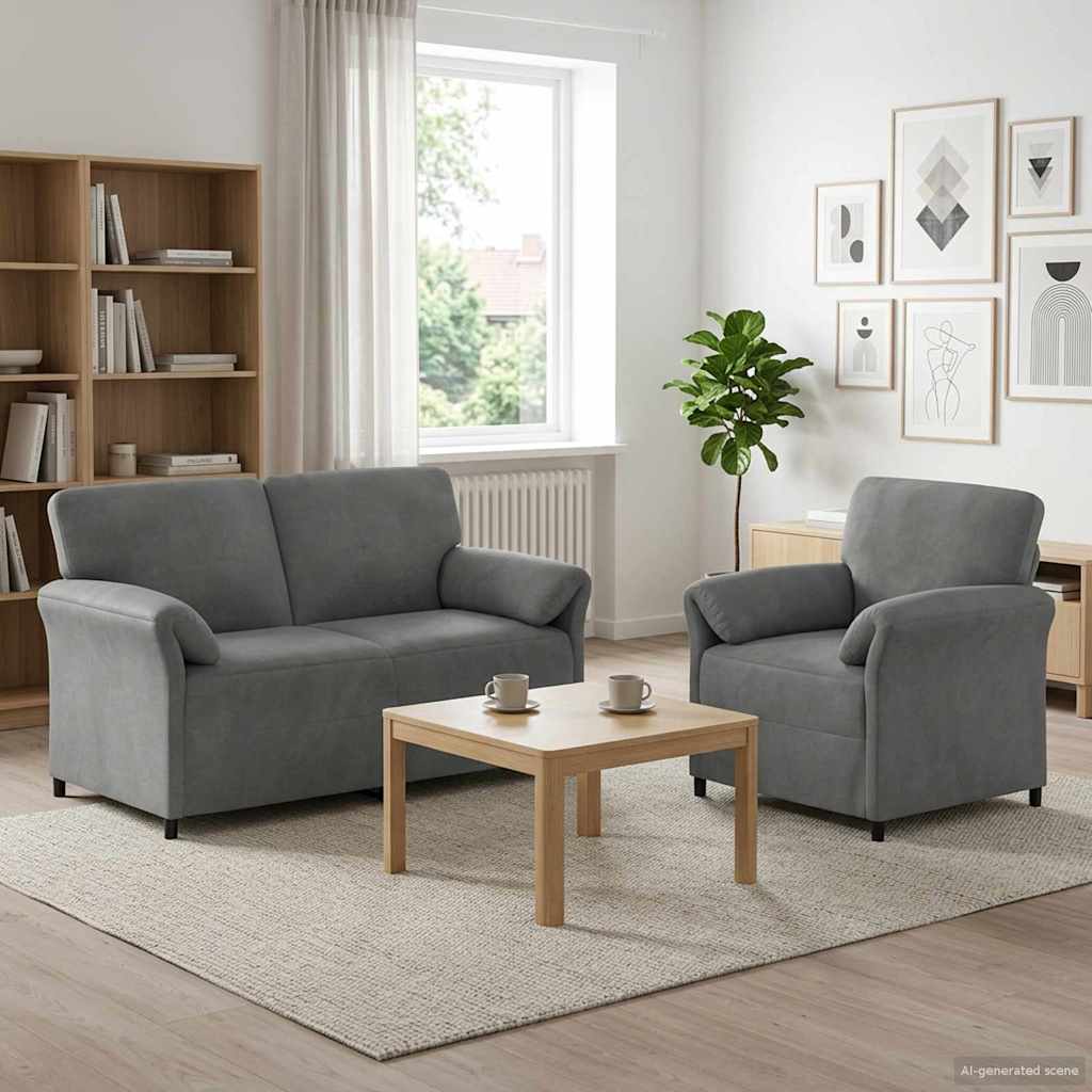 Sofa Set 2 stk. Dunkelgrau Samt