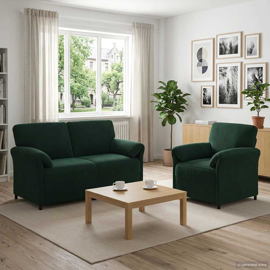 Sofa Set 2 stk. Dunkelgrün Samt
