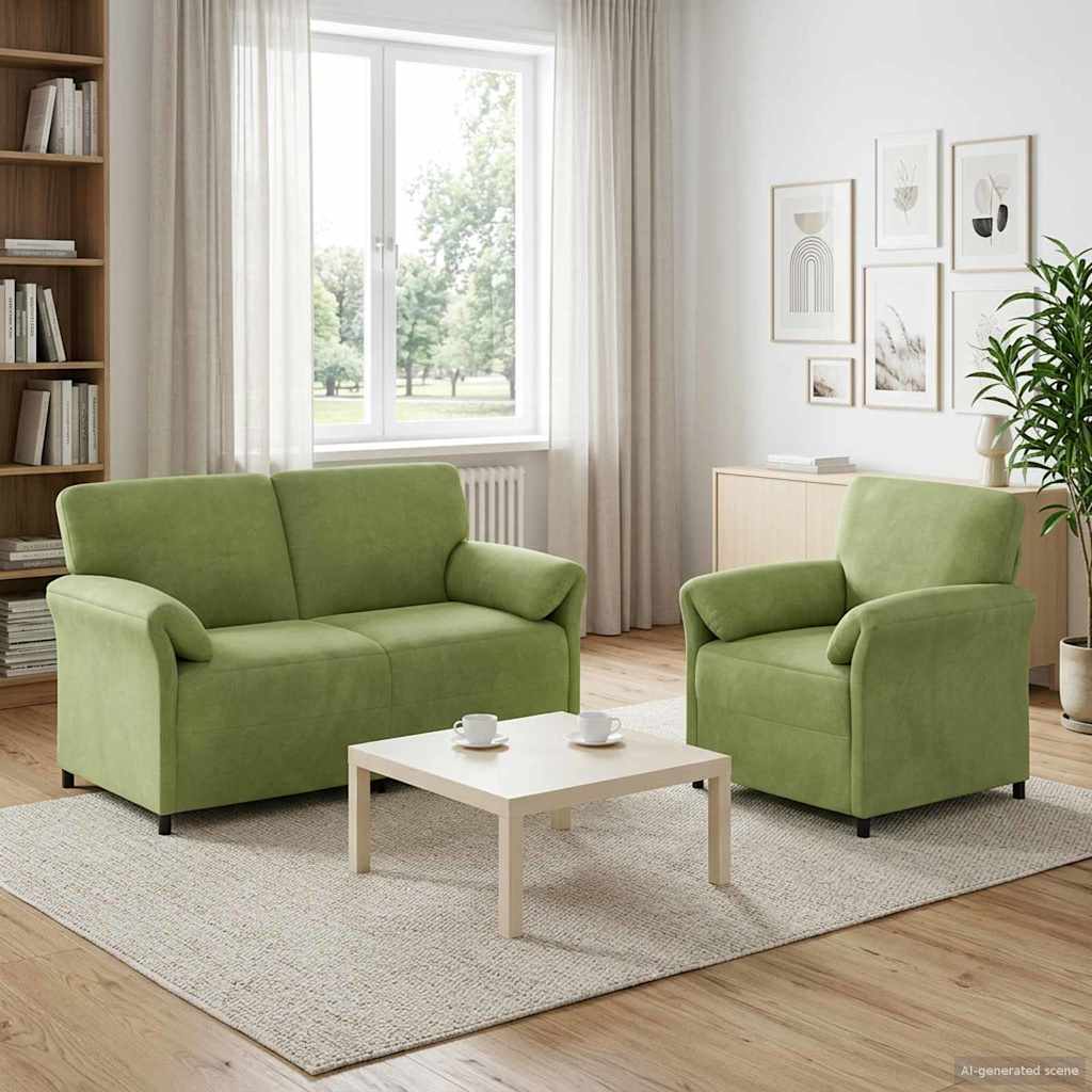 Sofa Set 2 stk. Hellgrün Samt