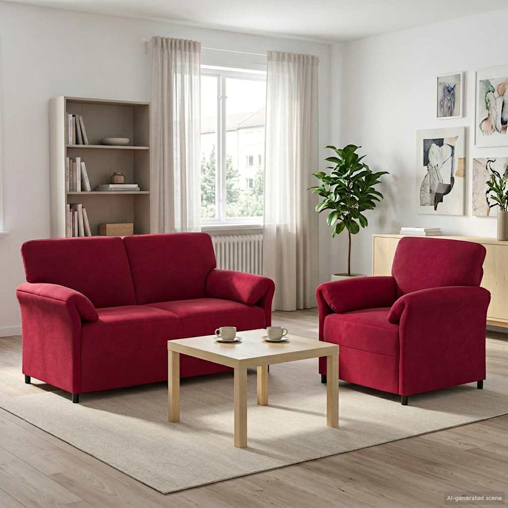 Sofa Set 2 stk. Weinrot Samt