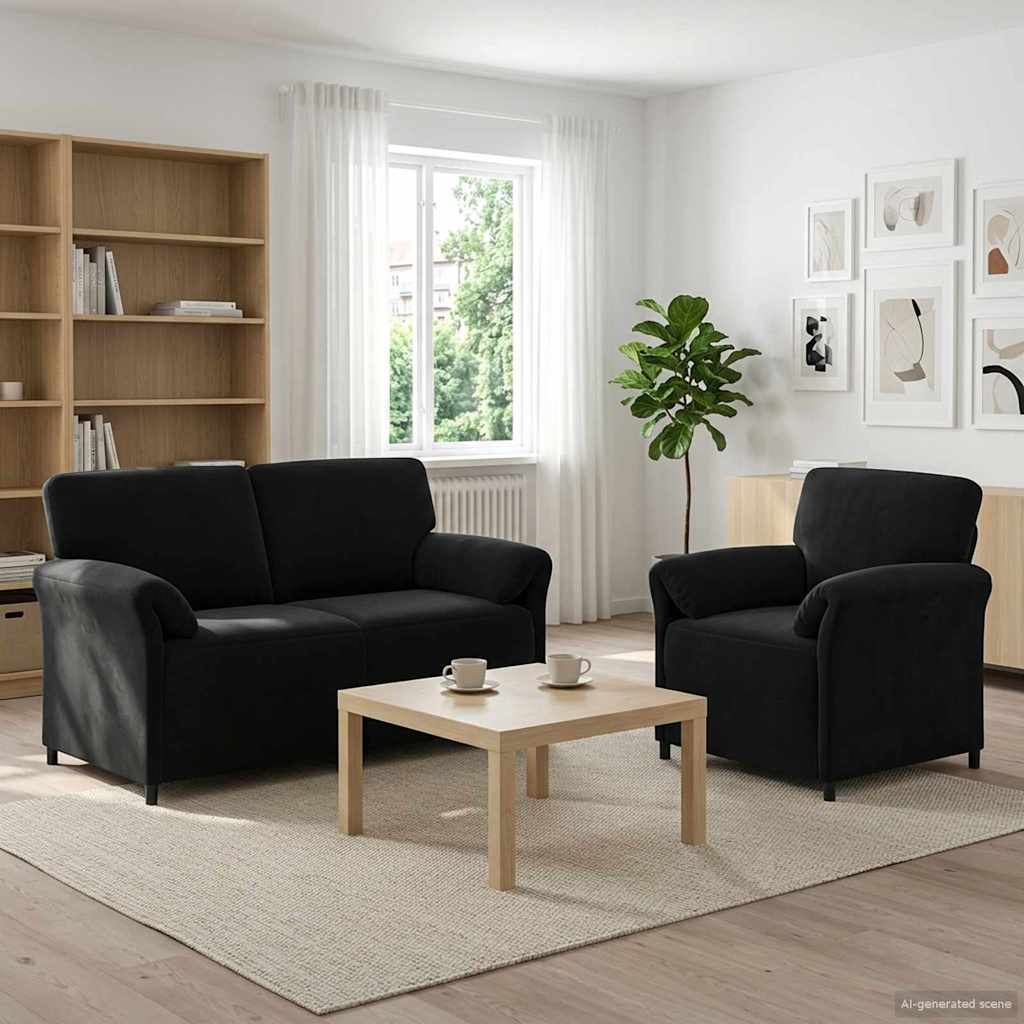 Sofa Set 2 stk. Schwarz Samt