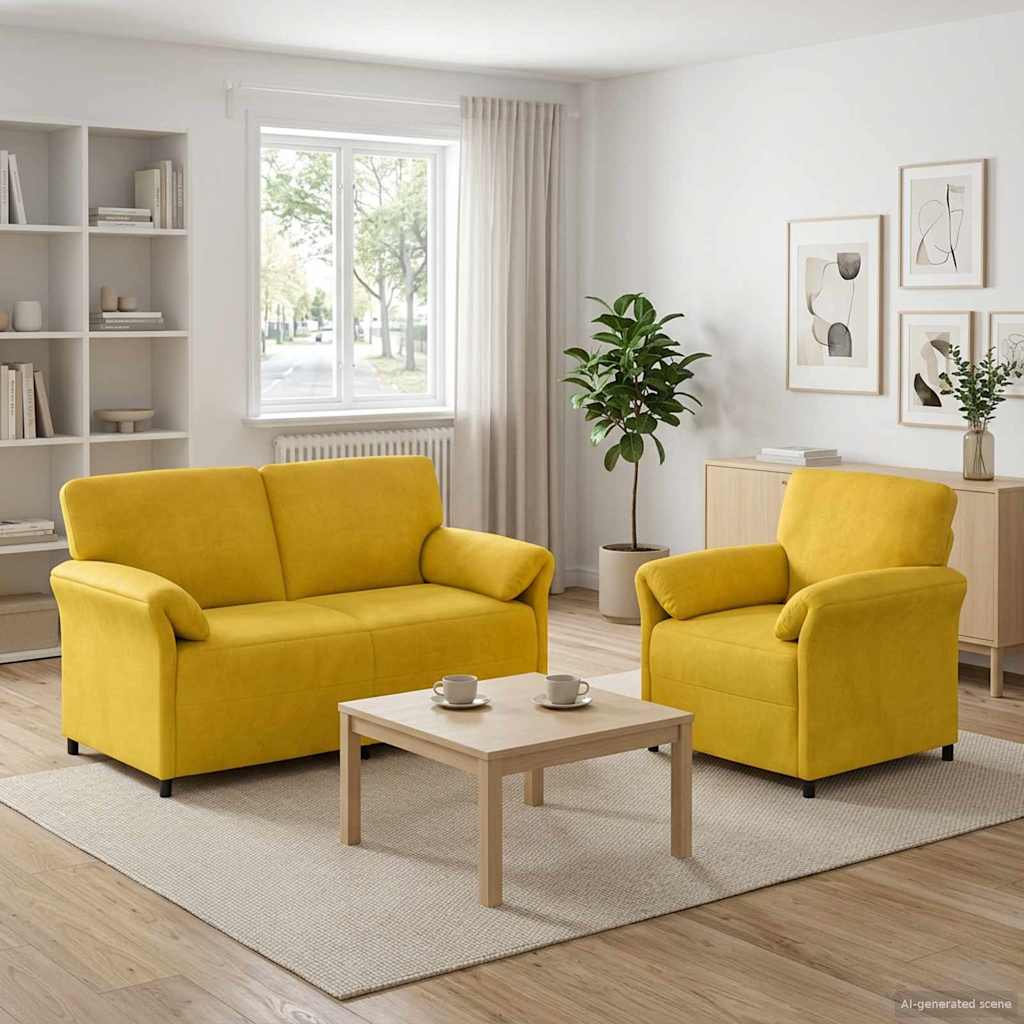 Sofa Set 2 stk. Gelb Samt