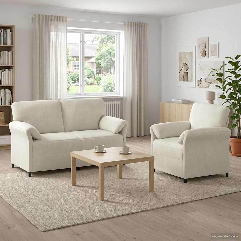 Sofa Set 2 stk. Creme Samt