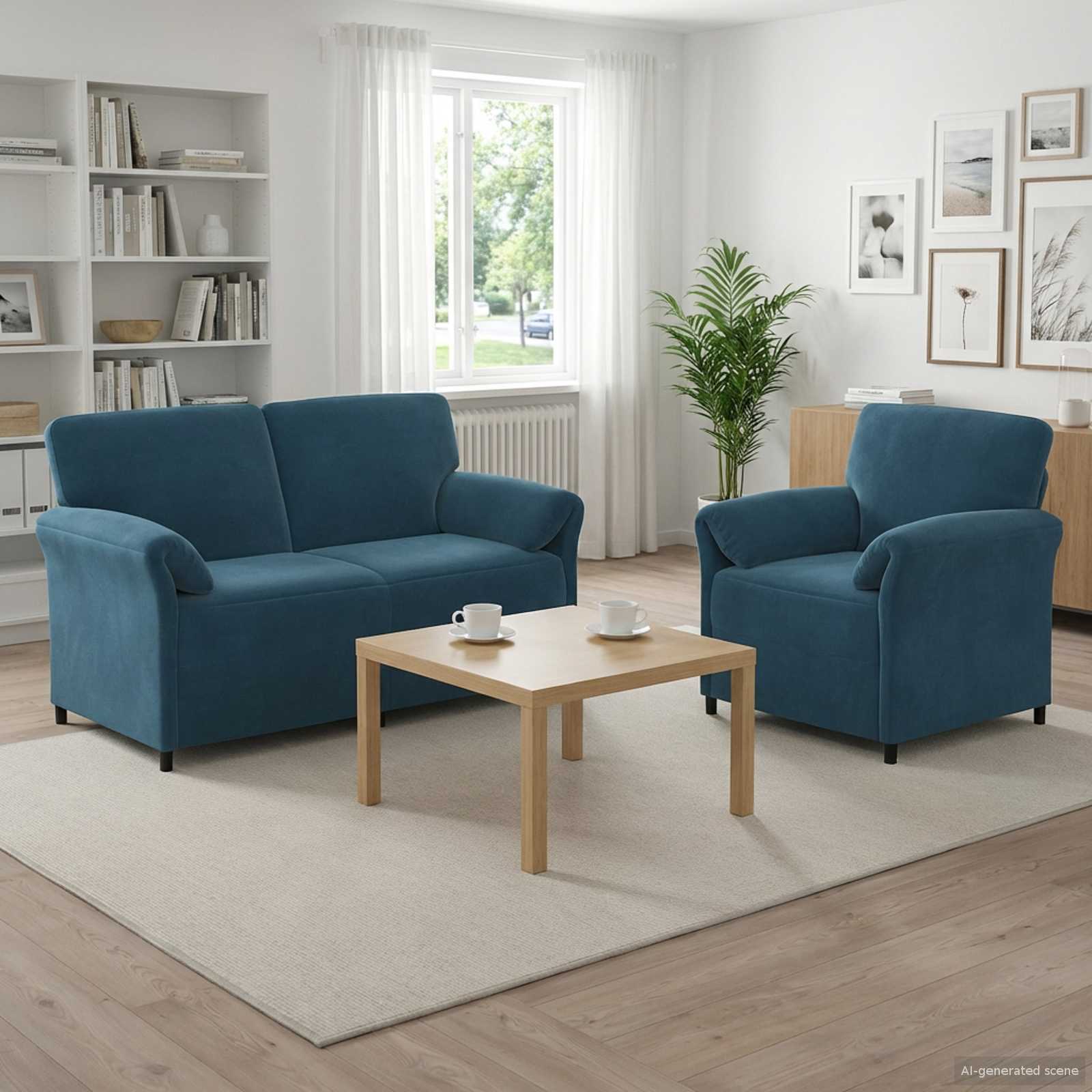 Sofa Set 2 stk. Blau Samt