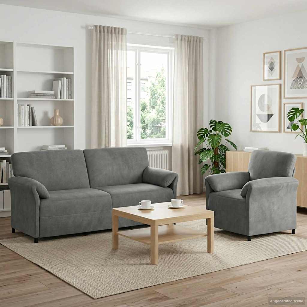 Sofa Set 2 stk. Dunkelgrau Samt