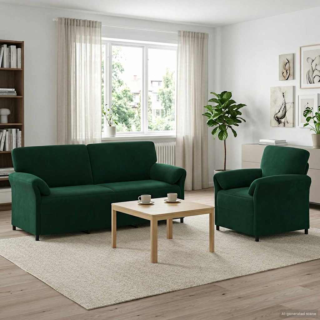 Sofa Set 2 stk. Dunkelgrün Samt