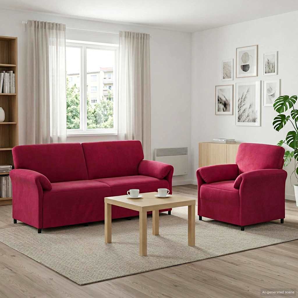 Sofa Set 2 stk. Weinrot Samt