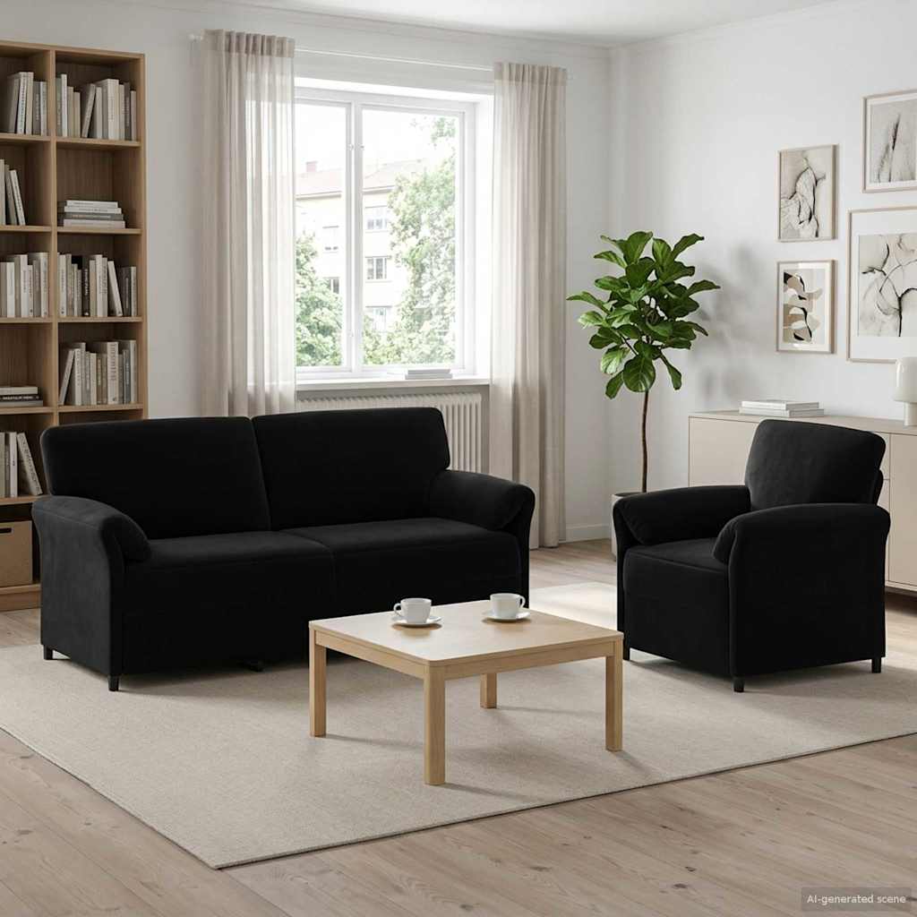 Sofa Set 2 stk. Schwarz Samt