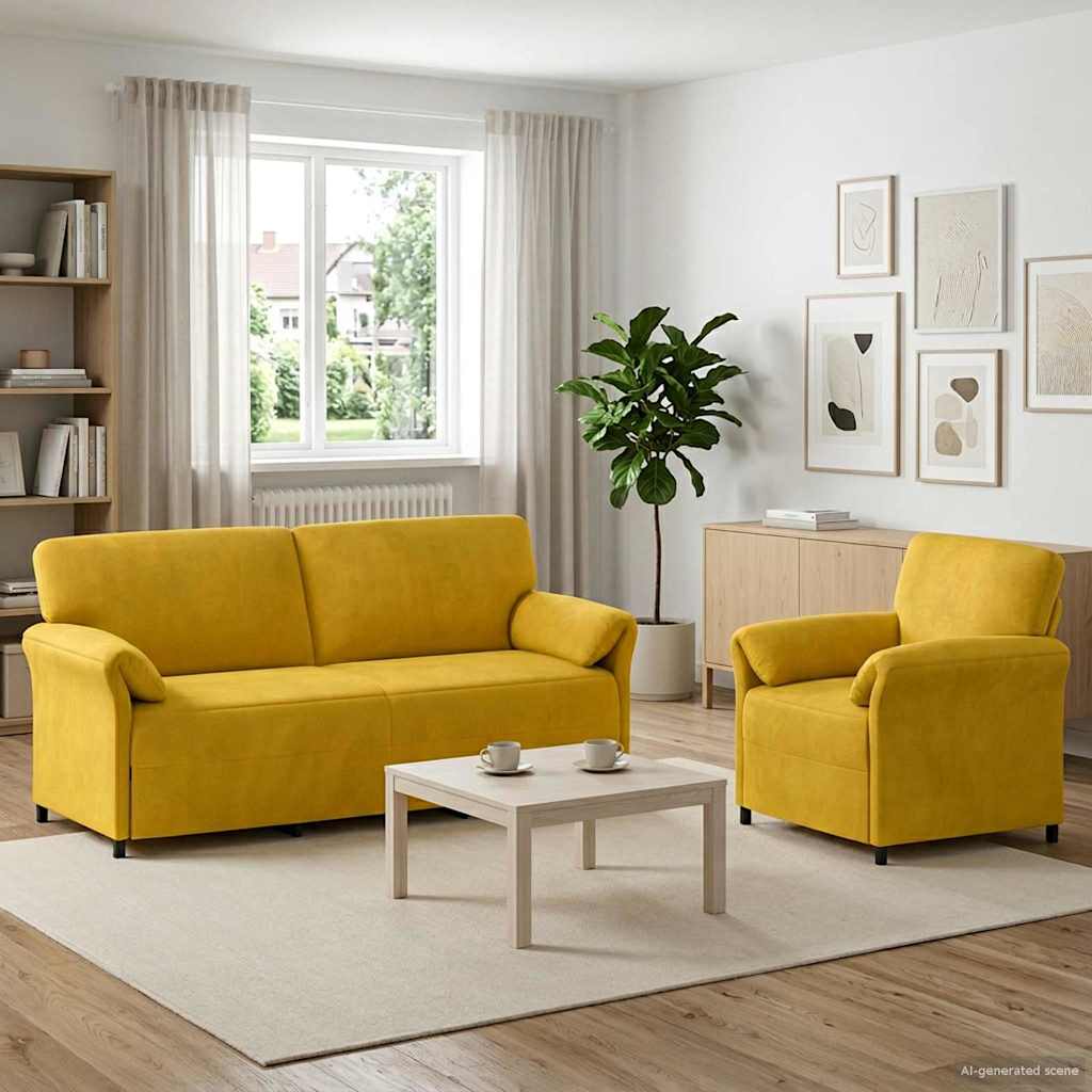 Sofa Set 2 stk. Gelb Samt