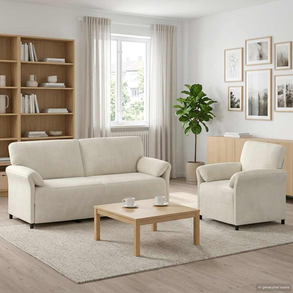 Sofa Set 2 stk. Creme Samt