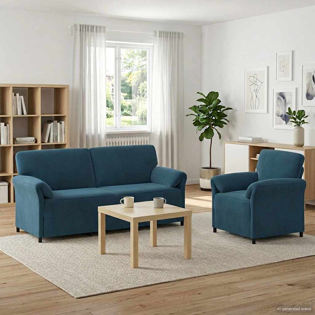 Sofa Set 2 stk. Blau Samt