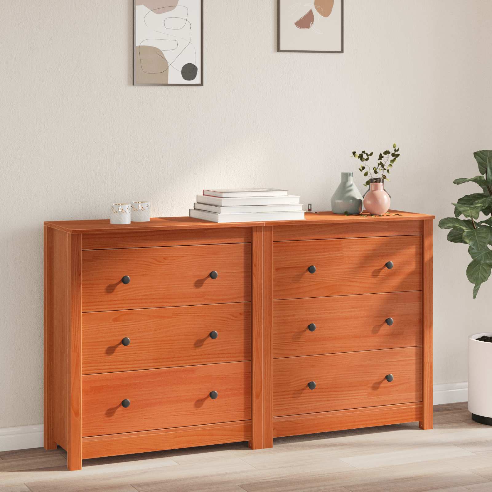 Sideboard 2 stk. Wachsbraun 140 x 35 x 80 cm