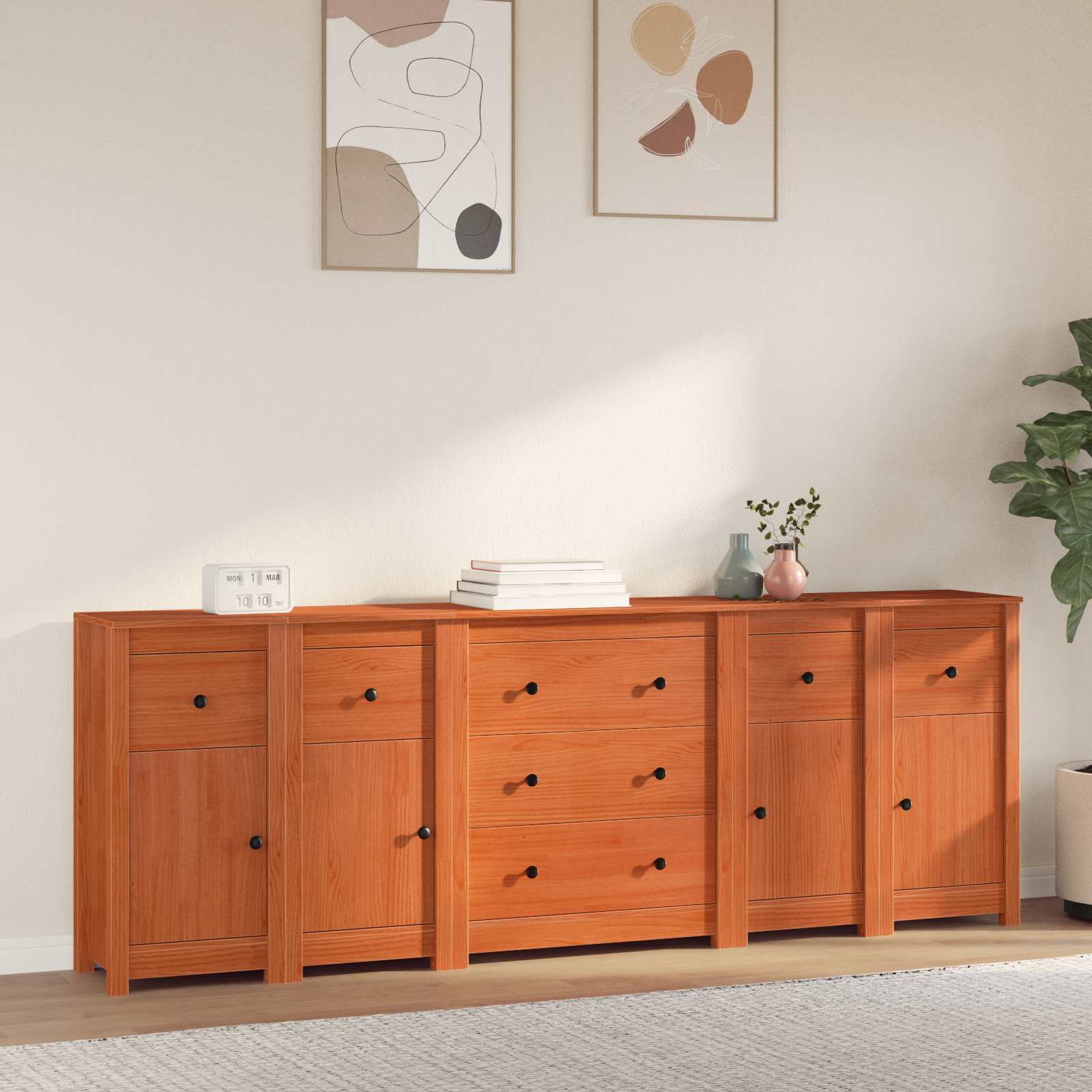 Sideboard 5 stk. Wachsbraun 226 x 35 x 80 cm
