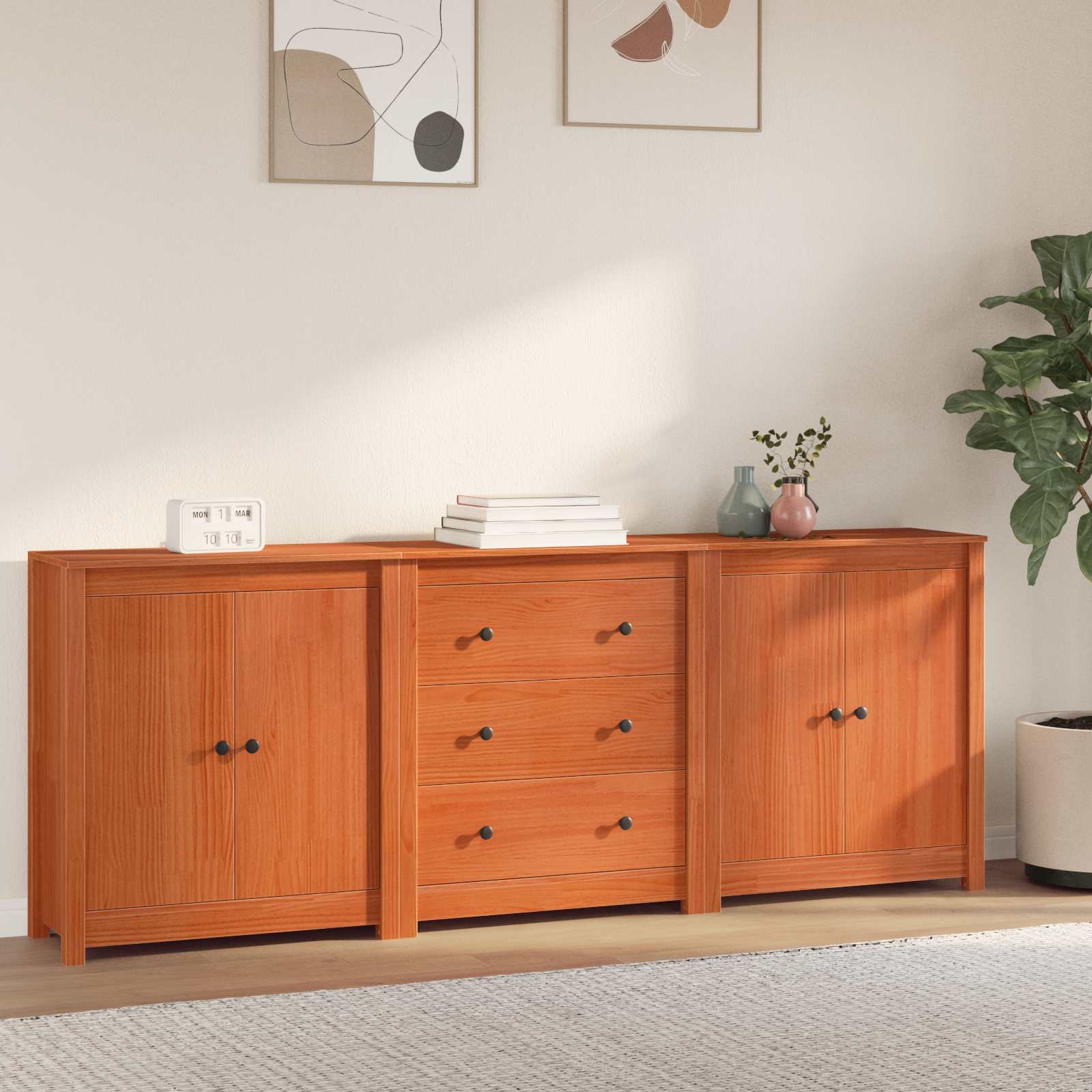 Sideboard 3 stk. Wachsbraun 210 x 35 x 80 cm