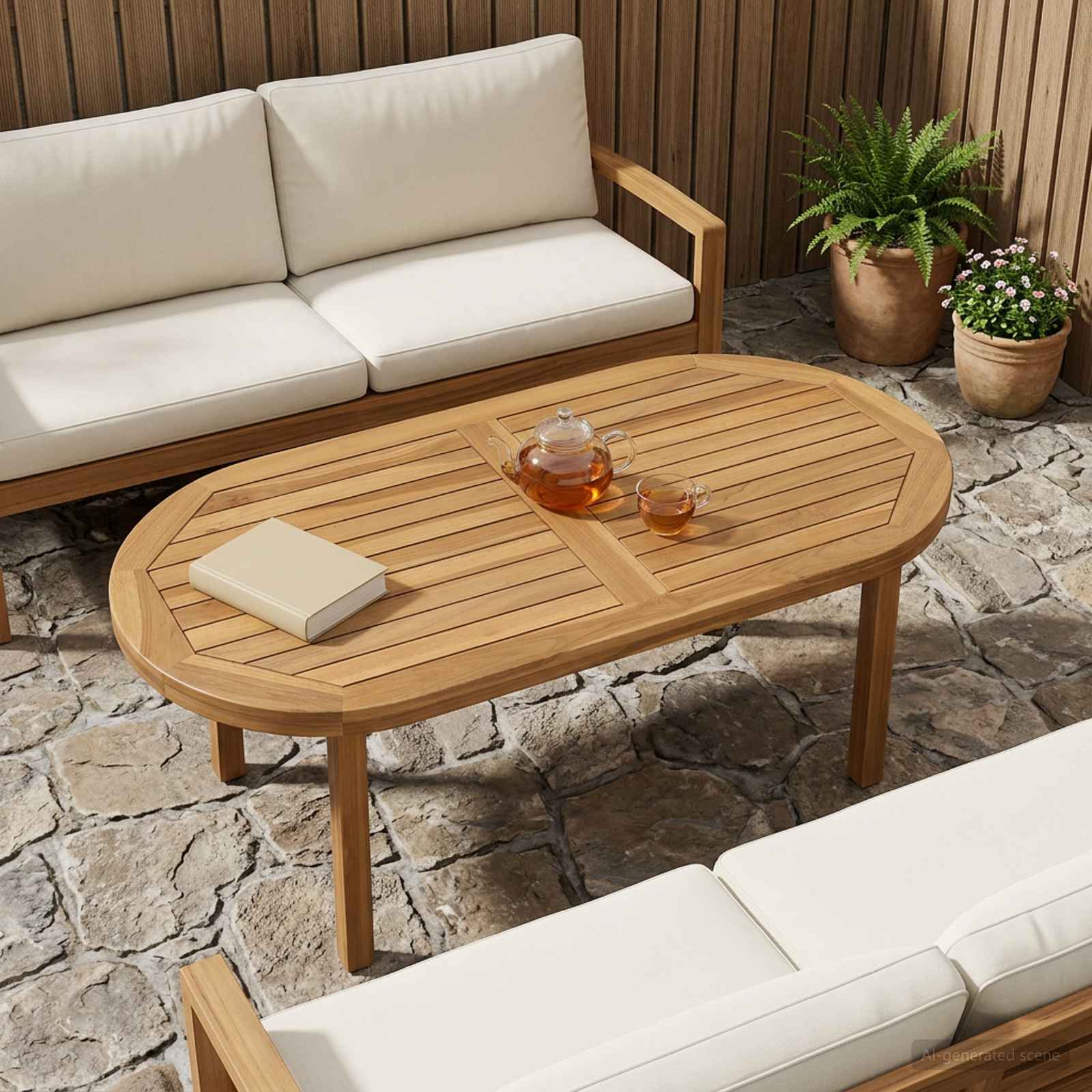 Tischplatte Oval Massives Teakholz Natur