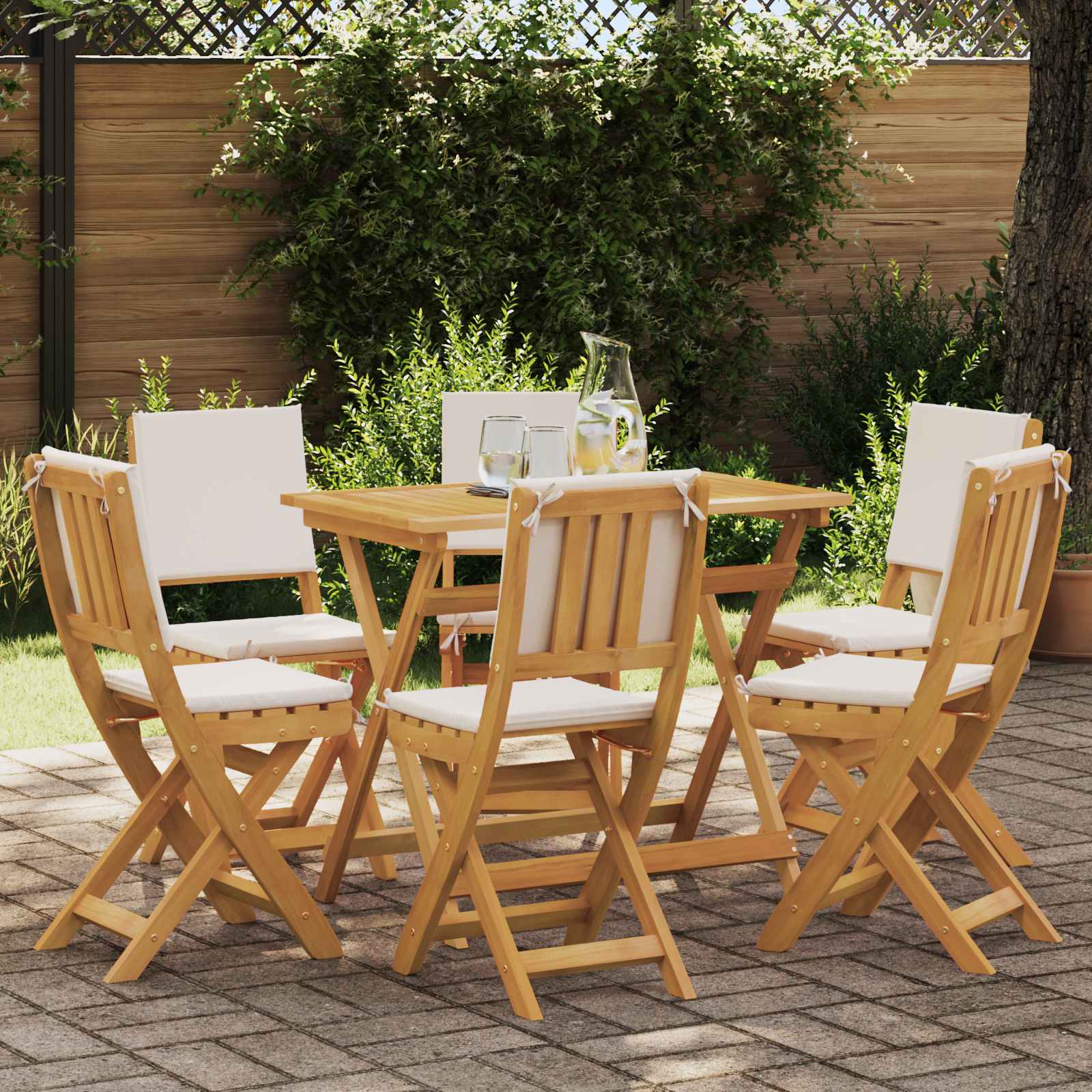 Gartenstuhl 6 stk. Cremeweiß Massivholz Akazie