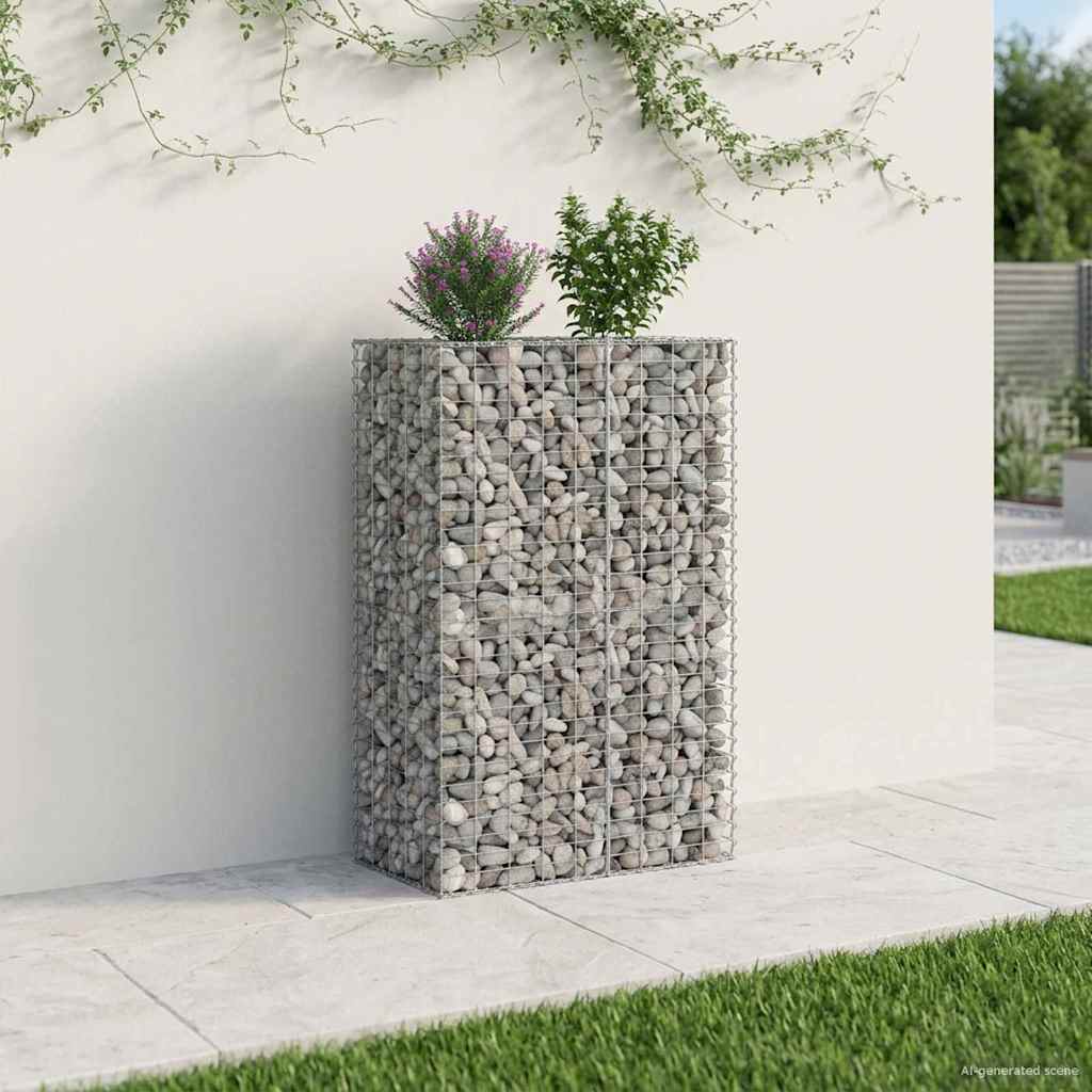 Gabionen-Hochbeet 90 x 50 x 150 cm Verzinkter Stahl Silber
