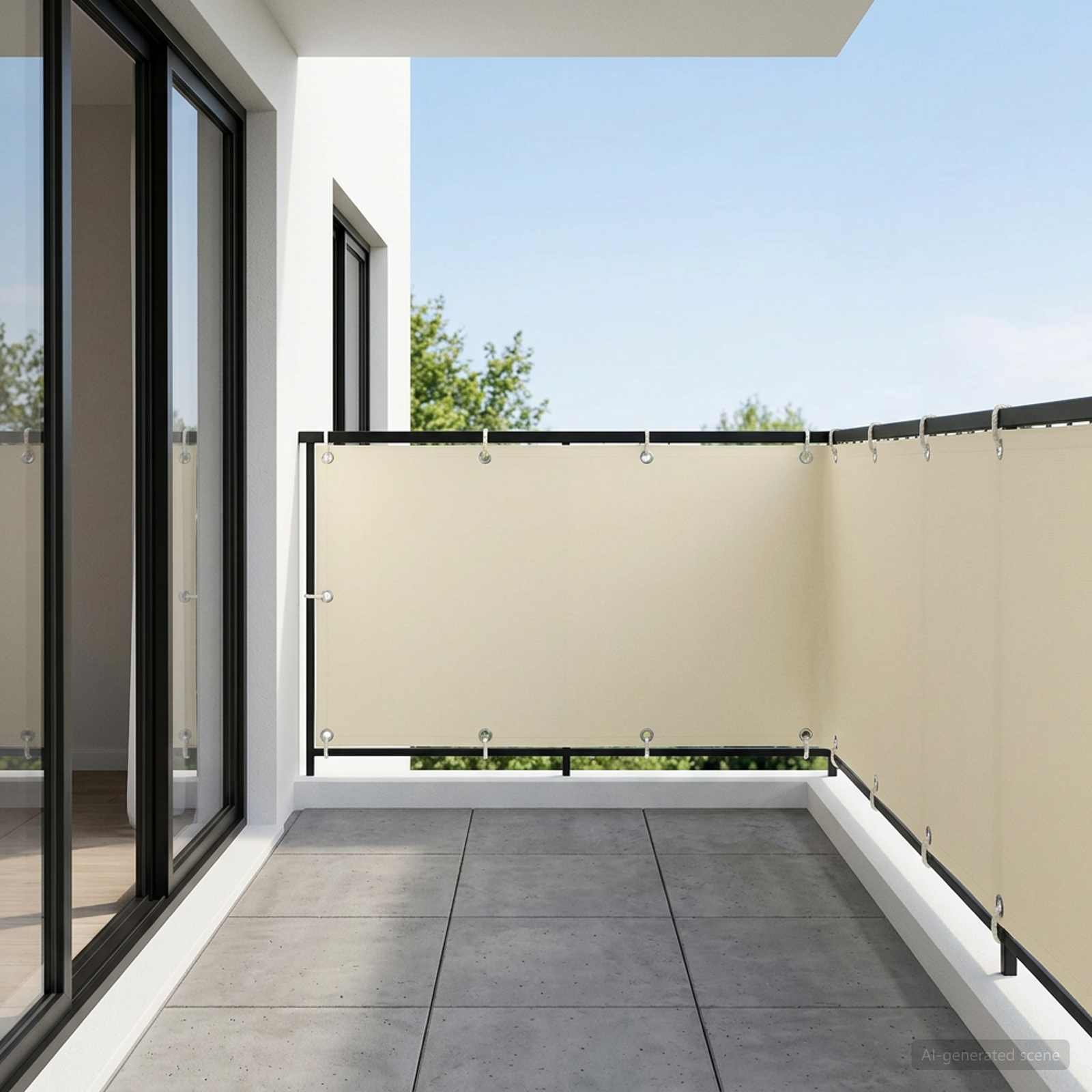 Balkon-Sichtschutz 1,5 x 15 m Stoff mit PU-Beschichtung Creme