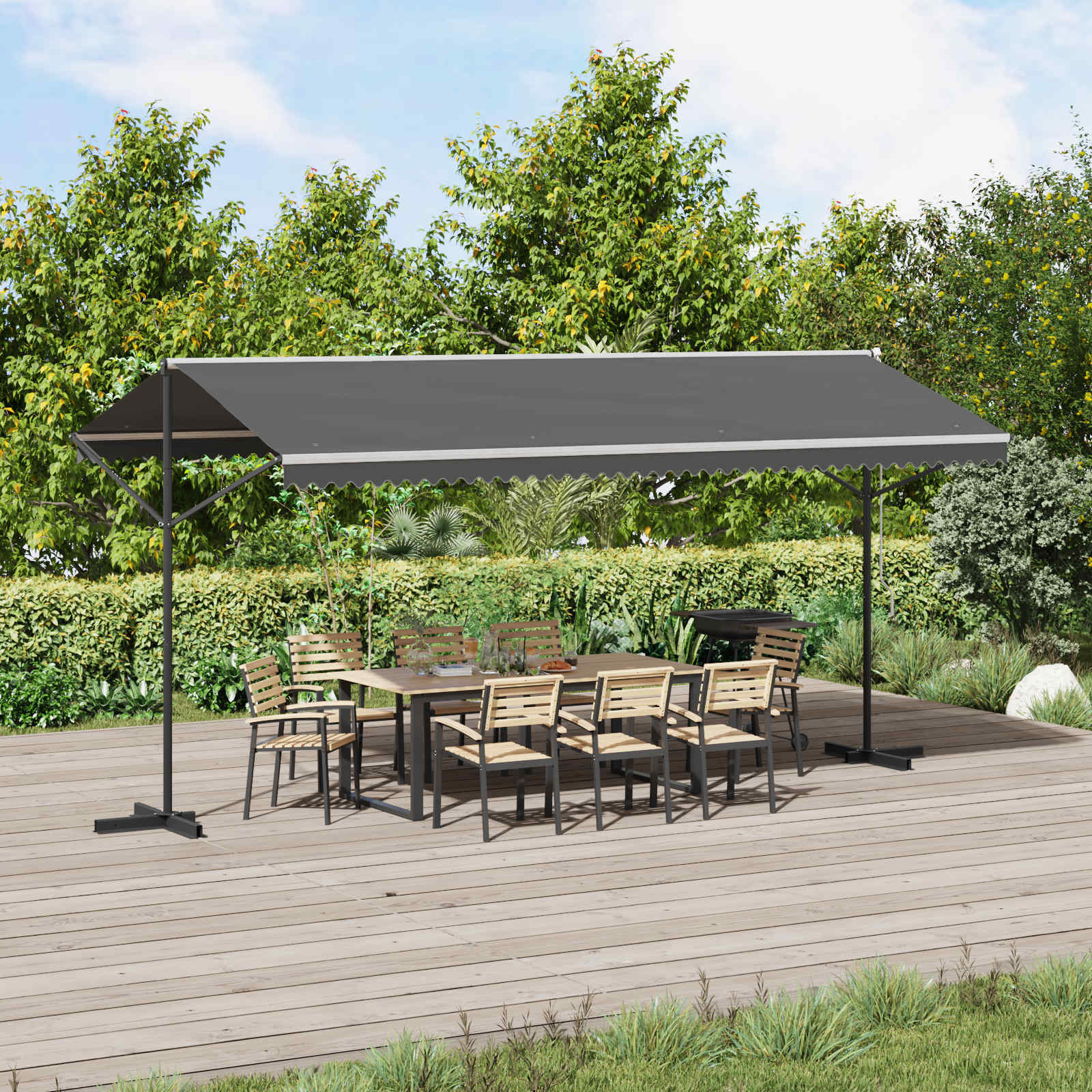 Freistehende Markise 5 x 3 m Polyester Grau