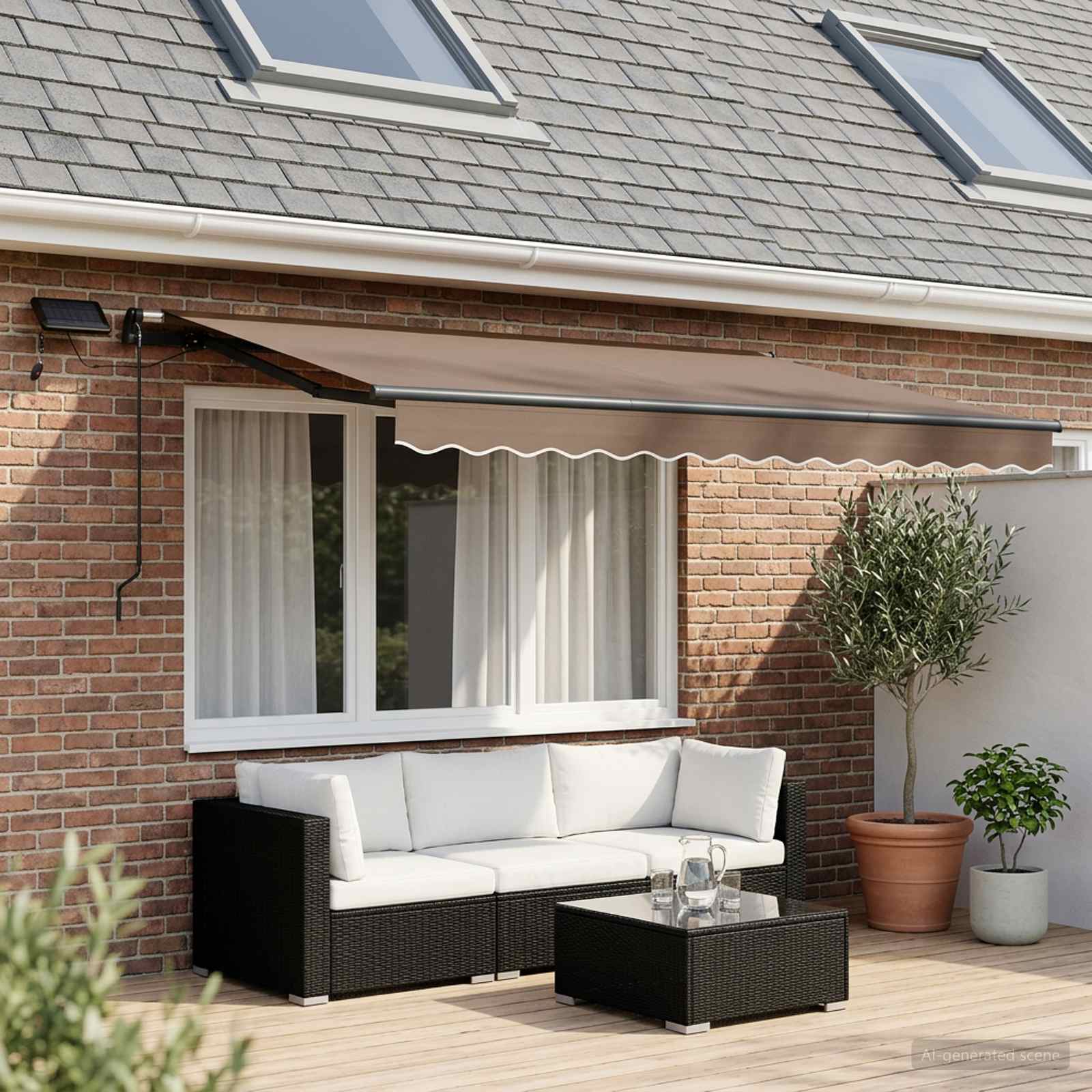 Ausziehbare Markise Taupe 300 x 250 cm Stoff und Aluminium