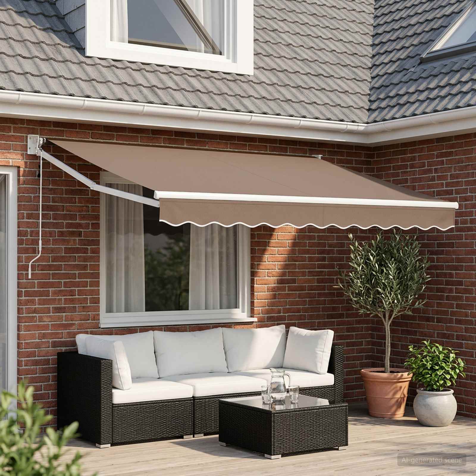 Ausziehbare Markise Taupe 3,5 x 2,5 m Polyester und Metall
