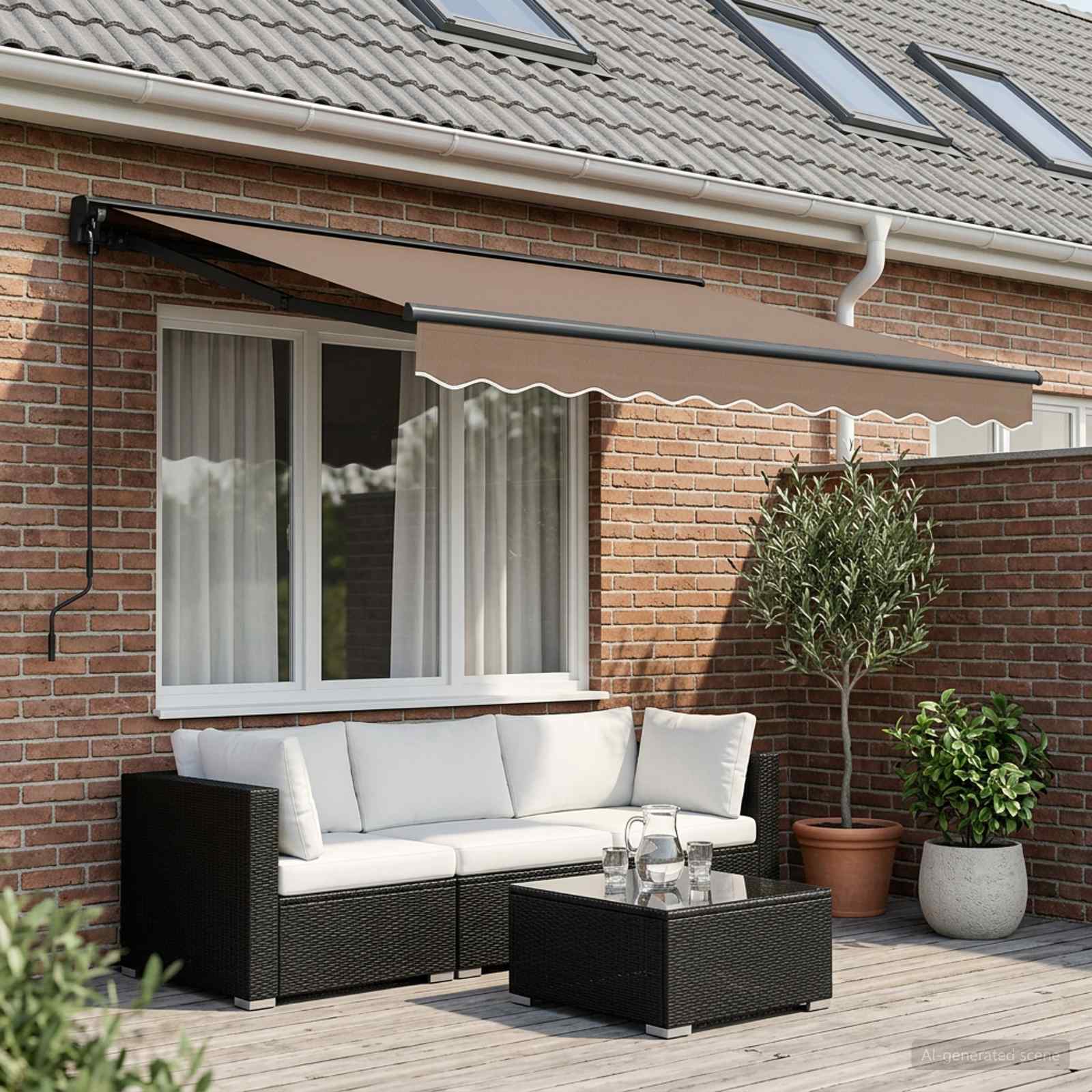 Einziehbare Markise Taupe 3,5 x 2,5 m Polyester und Aluminium