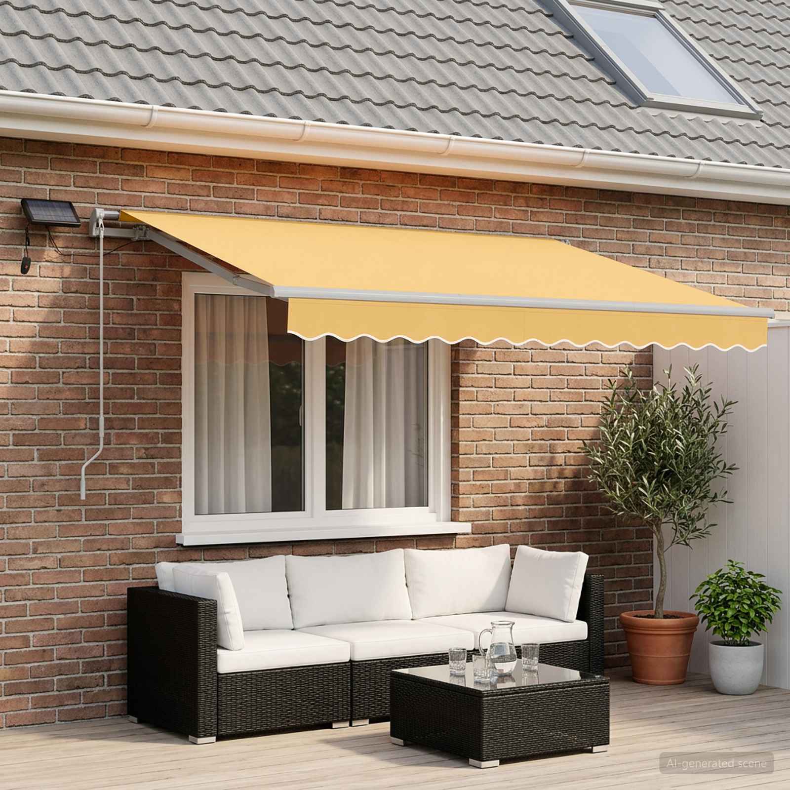 Ausziehbare Markise Sand 400 x 300 cm Stoff und Aluminium